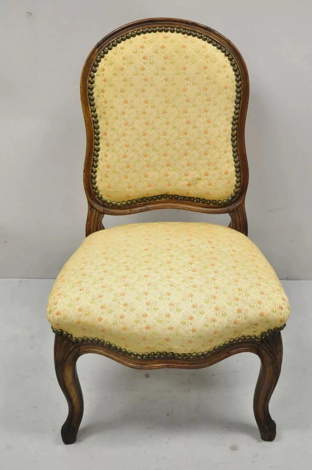Small Antique French Country Louis XV Style Carved Walnut Boudoir Side Chair For Sale 7