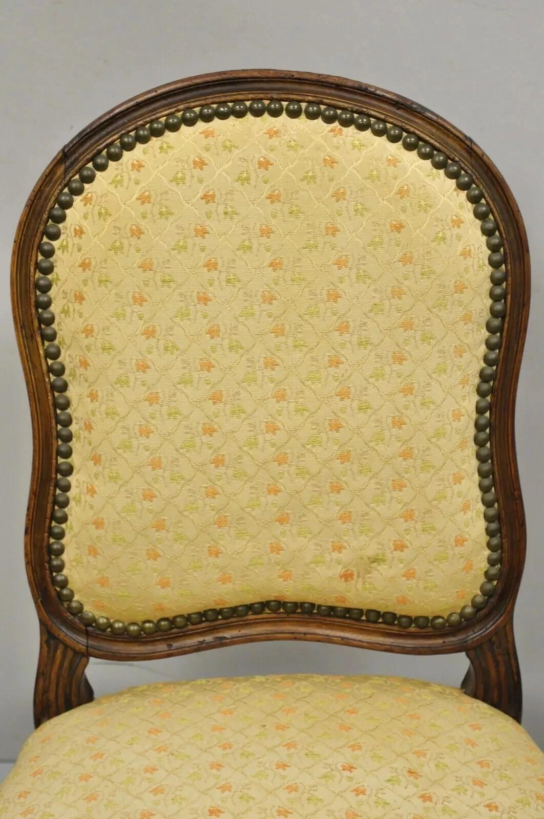 Small Antique French Country Louis XV Style Carved Walnut Boudoir Side Chair In Good Condition For Sale In Philadelphia, PA