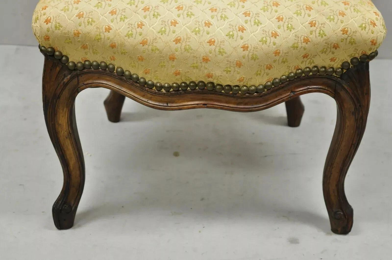 20th Century Small Antique French Country Louis XV Style Carved Walnut Boudoir Side Chair For Sale