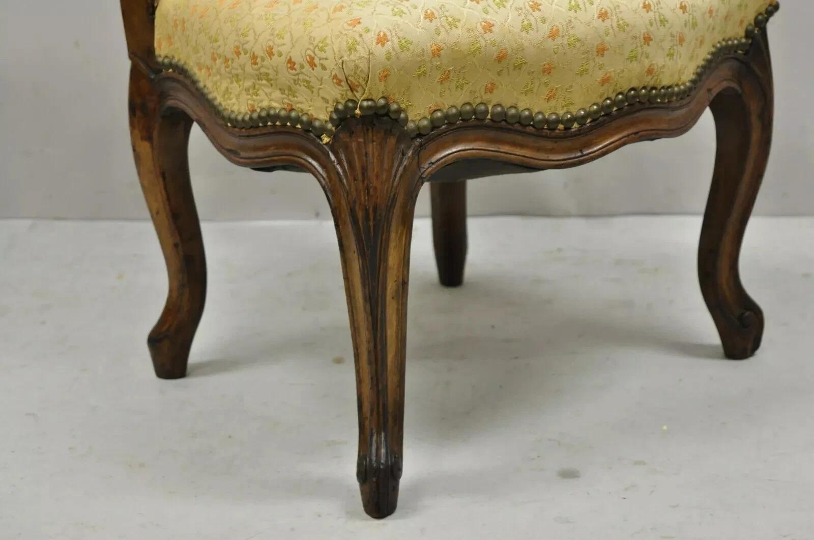 Small Antique French Country Louis XV Style Carved Walnut Boudoir Side Chair For Sale 1
