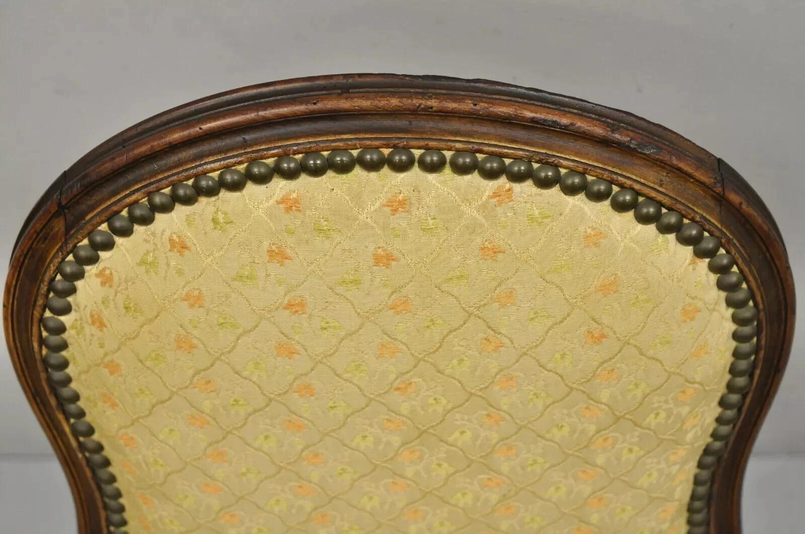 Small Antique French Country Louis XV Style Carved Walnut Boudoir Side Chair For Sale 2