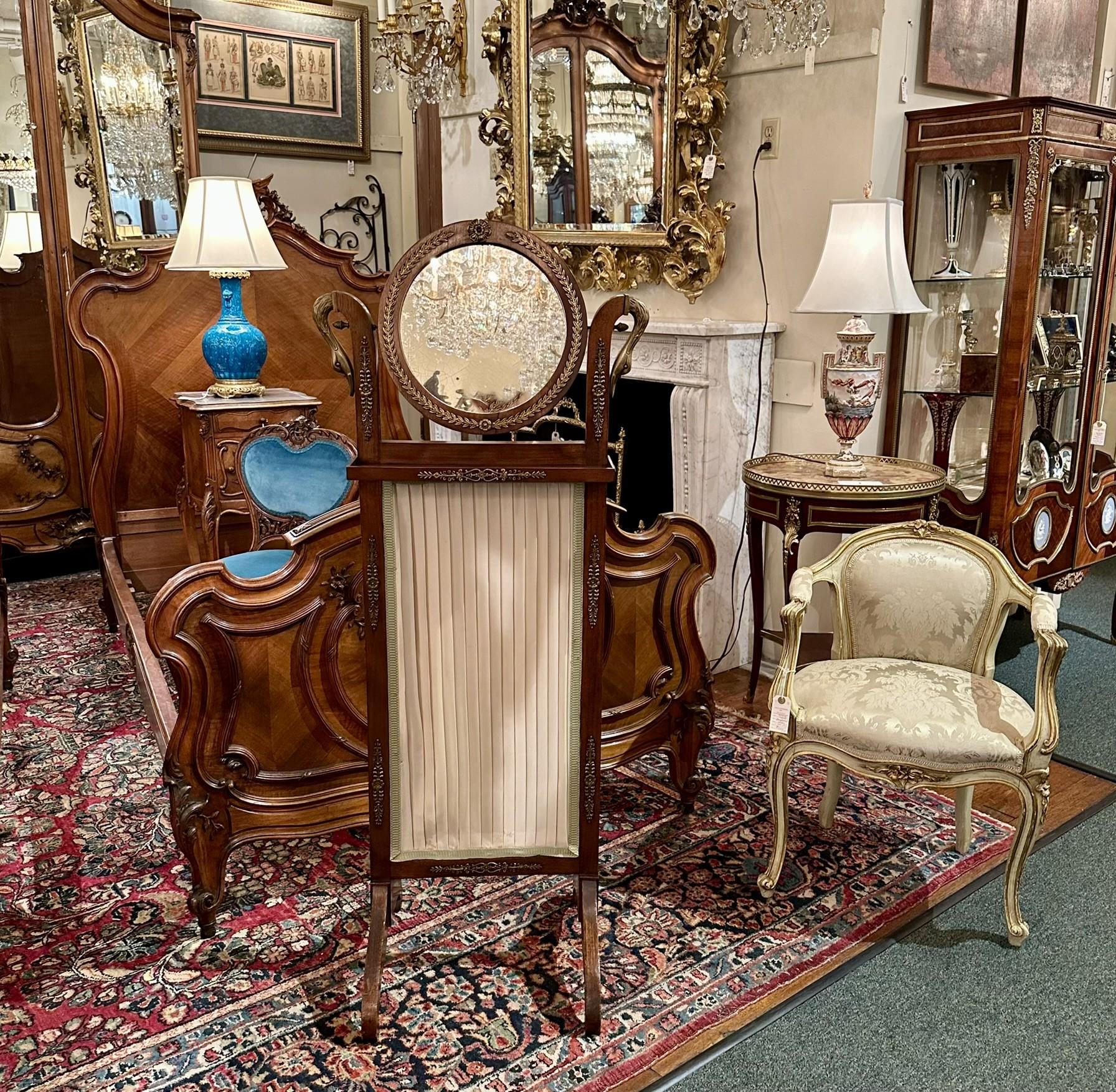 Small Antique French Empire Mahogany and Gold Bronze Cheval Mirror, Circa 1890. For Sale 6