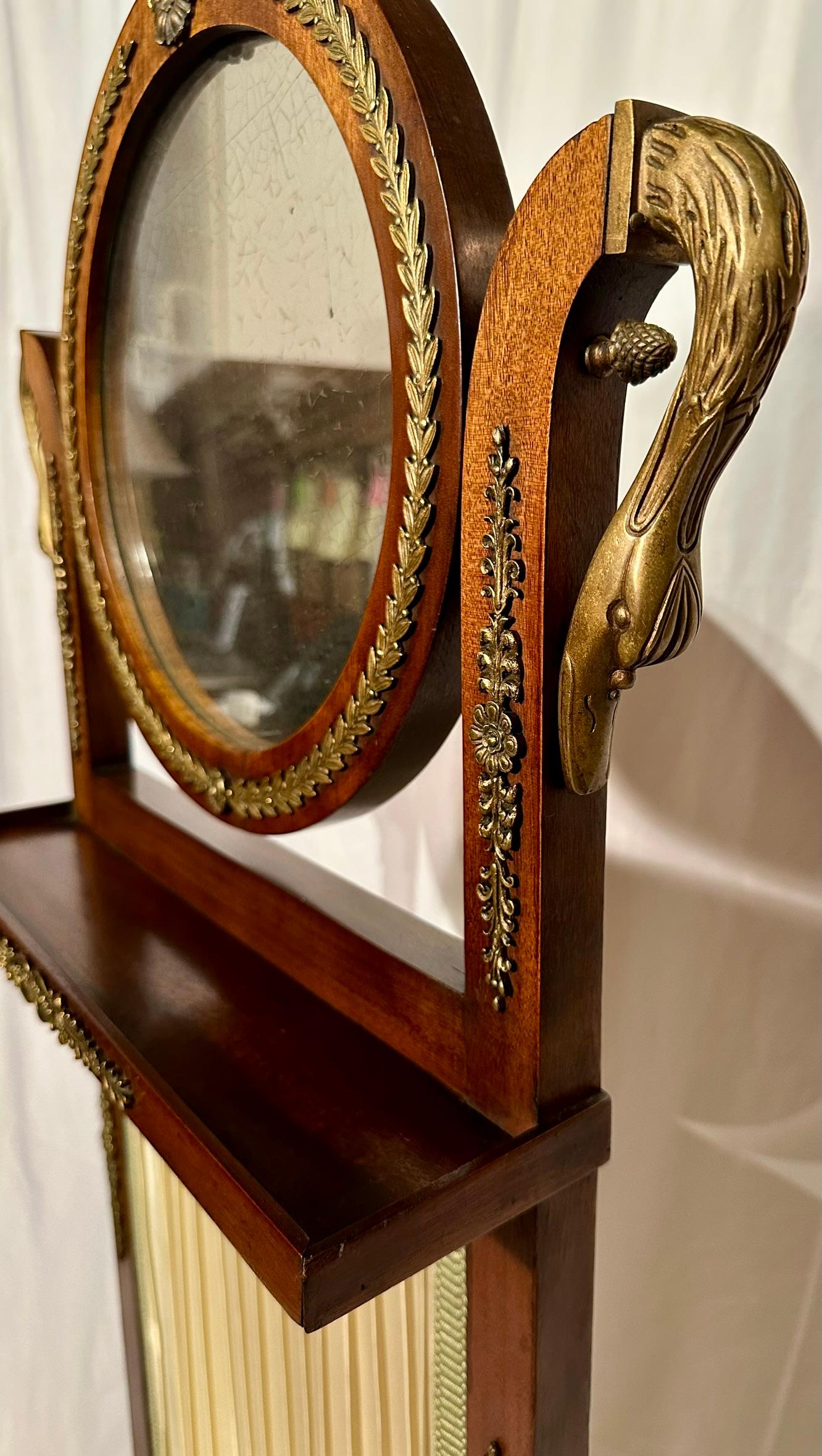 19th Century Small Antique French Empire Mahogany and Gold Bronze Cheval Mirror, Circa 1890. For Sale