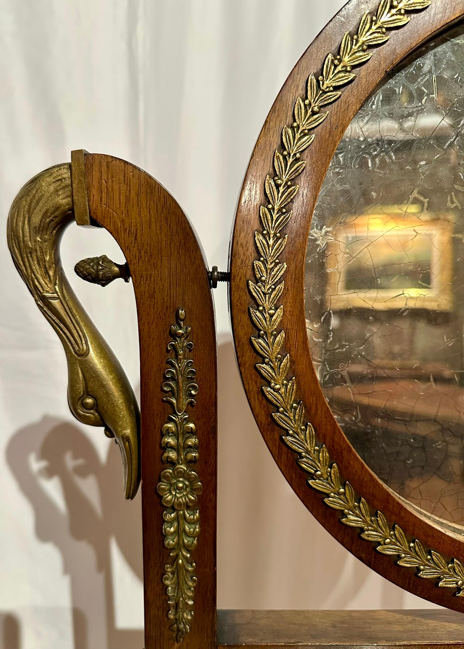 Small Antique French Empire Mahogany and Gold Bronze Cheval Mirror, Circa 1890. For Sale 2