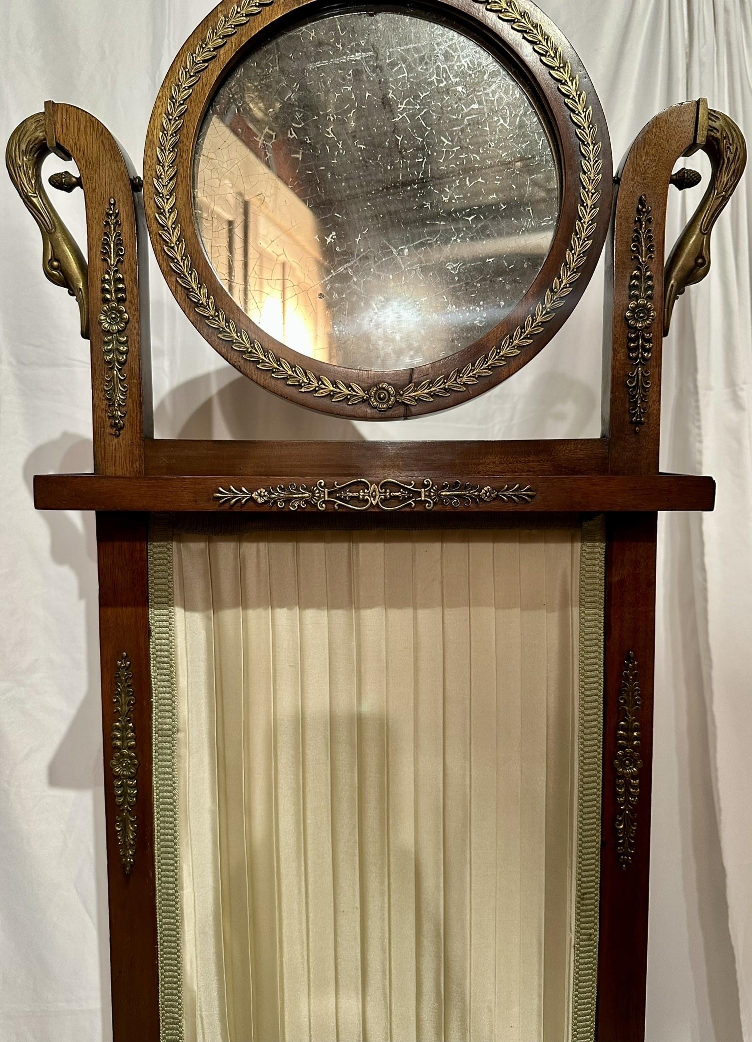 Small Antique French Empire Mahogany and Gold Bronze Cheval Mirror, Circa 1890. For Sale 3