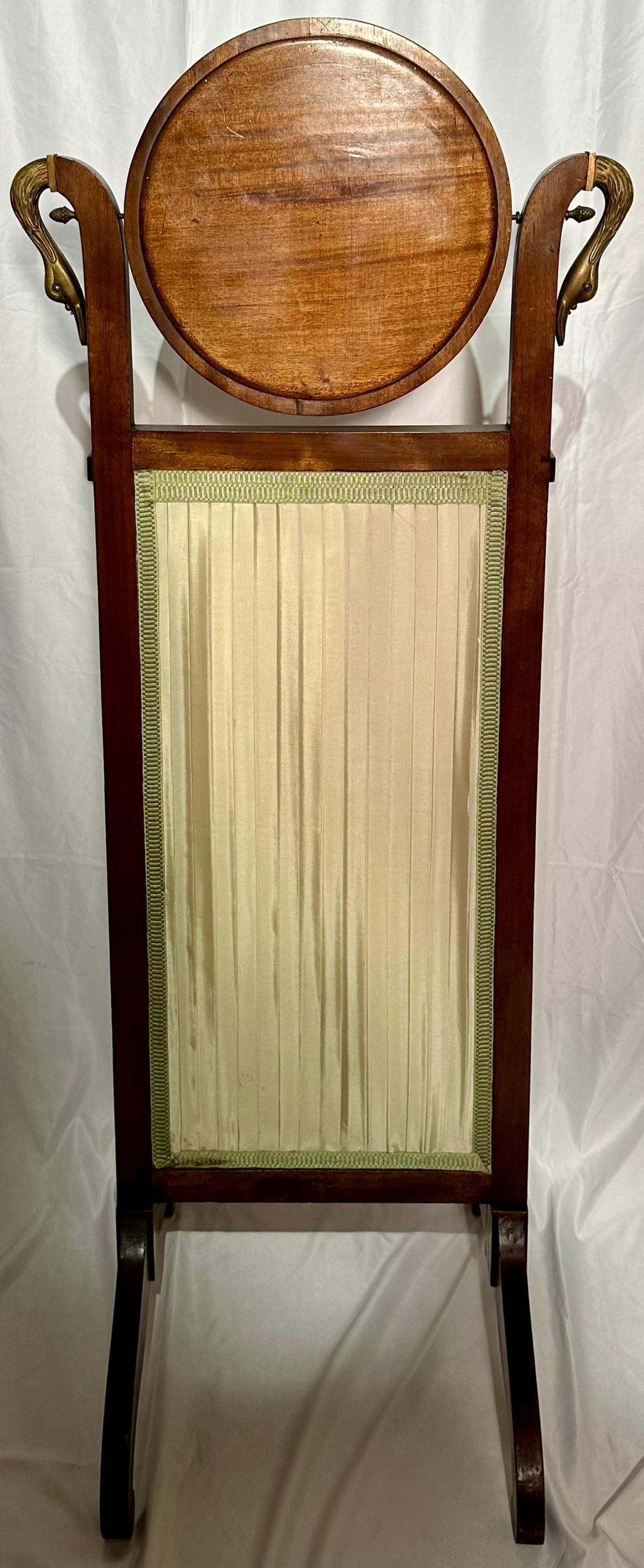 Small Antique French Empire Mahogany and Gold Bronze Cheval Mirror, Circa 1890. For Sale 4