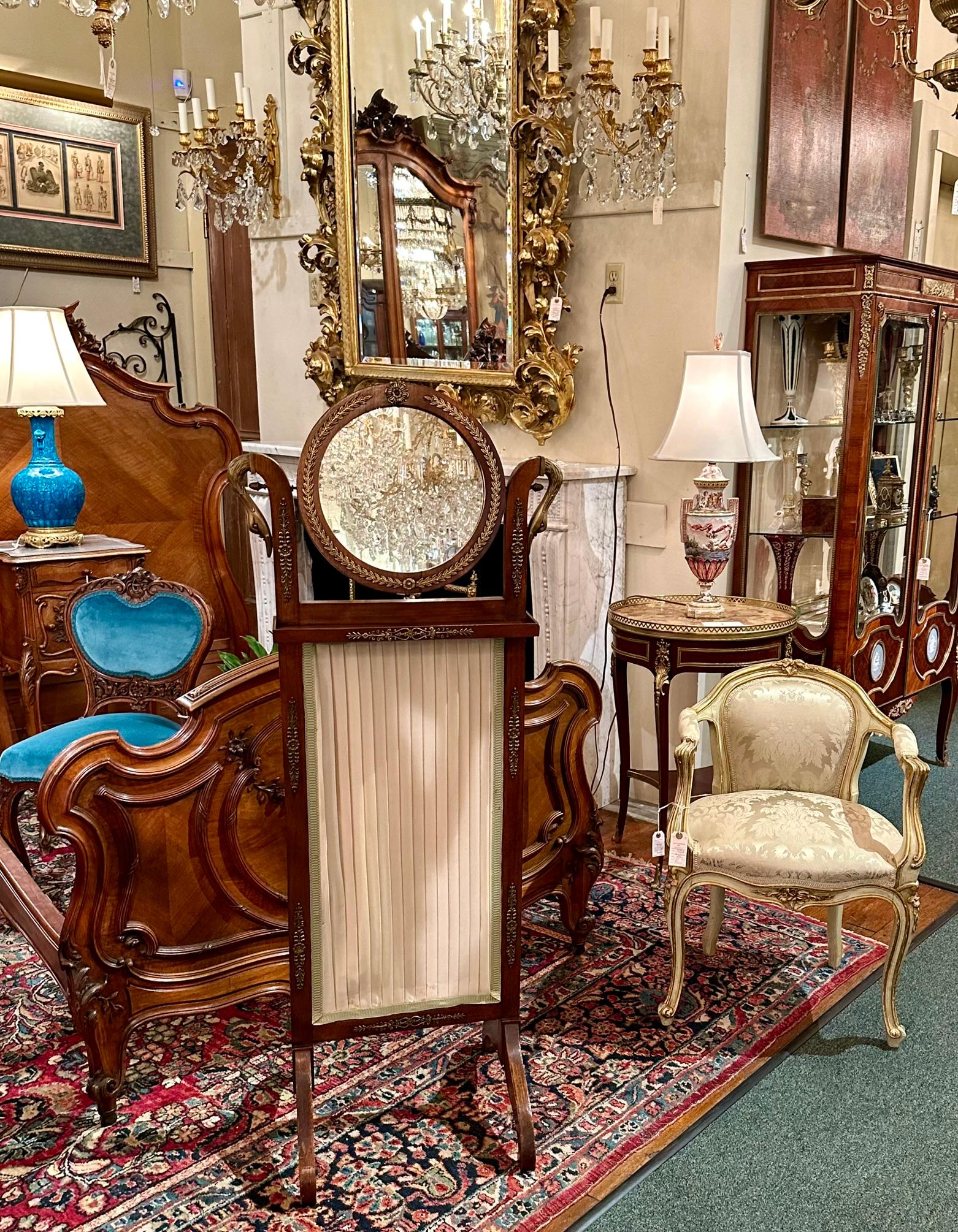 Small Antique French Empire Mahogany and Gold Bronze Cheval Mirror, Circa 1890. For Sale 5
