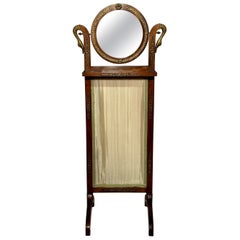 Small Antique French Empire Mahogany and Gold Bronze Cheval Mirror, Circa 1890.