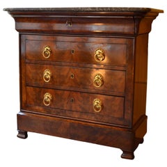 Small Antique French Flame Mahogany Marble-Top Commode
