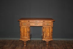 Small Antique French Gründerzeit Desk, Kids Desk, Oak and Walnut Veneer
