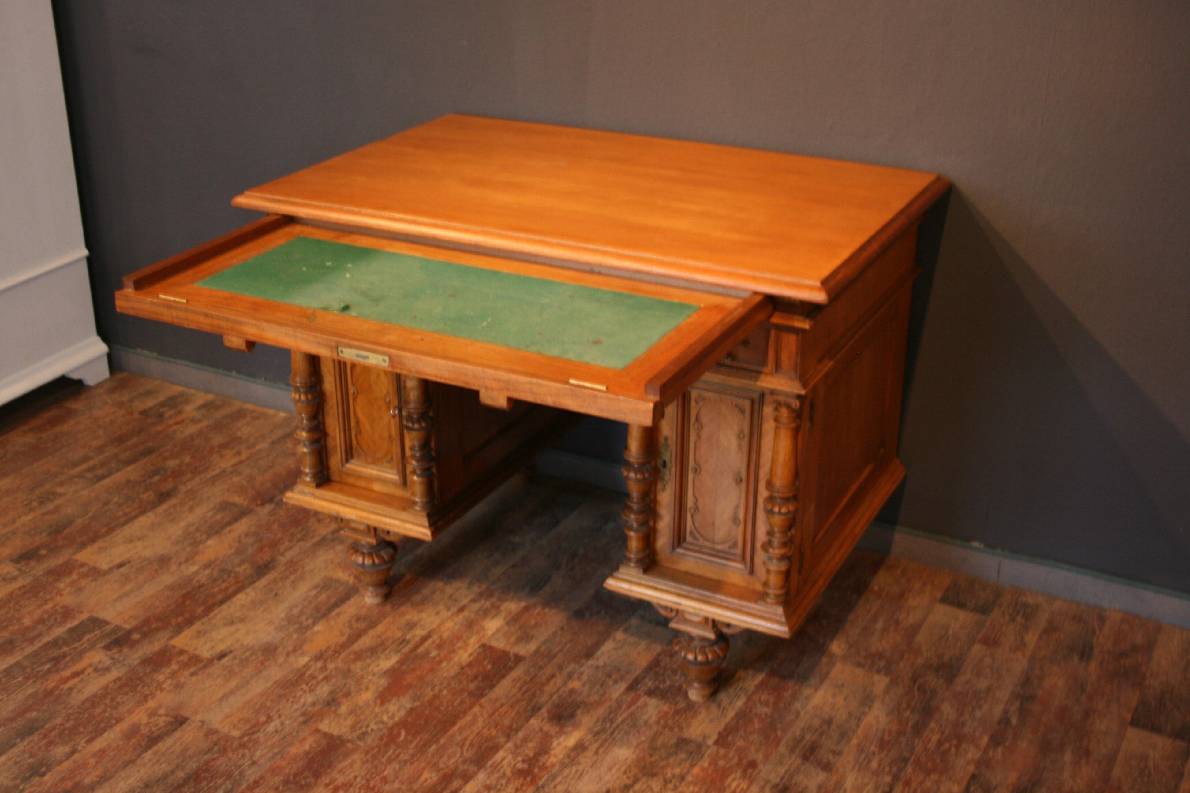 Small Antique French Gründerzeit Desk, Kids Desk, Oak and Walnut Veneer 1