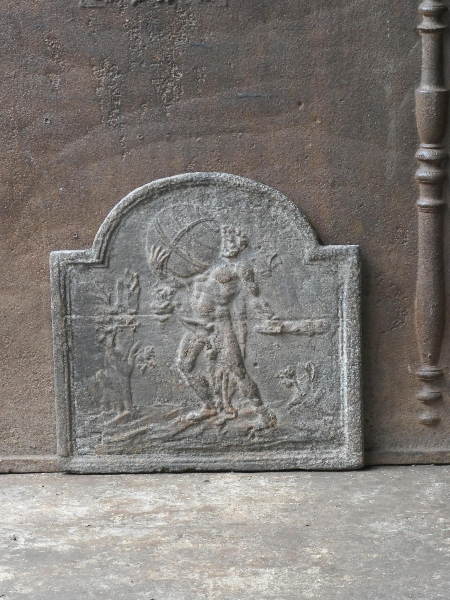 Cast Small Antique French 'Hercules and Heaven' Fireback / Backsplash For Sale