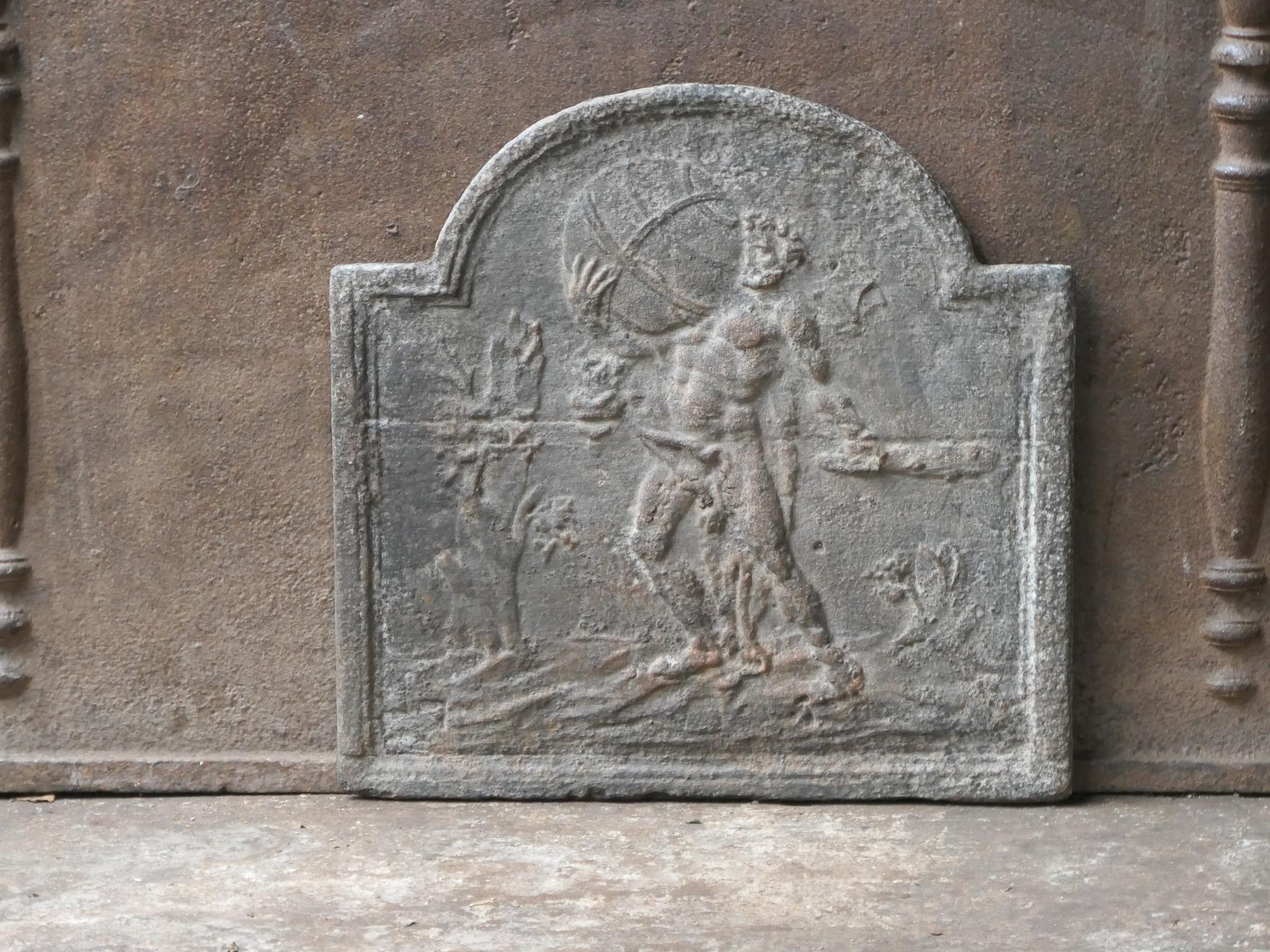 Small Antique French 'Hercules and Heaven' Fireback / Backsplash In Good Condition For Sale In Amerongen, NL