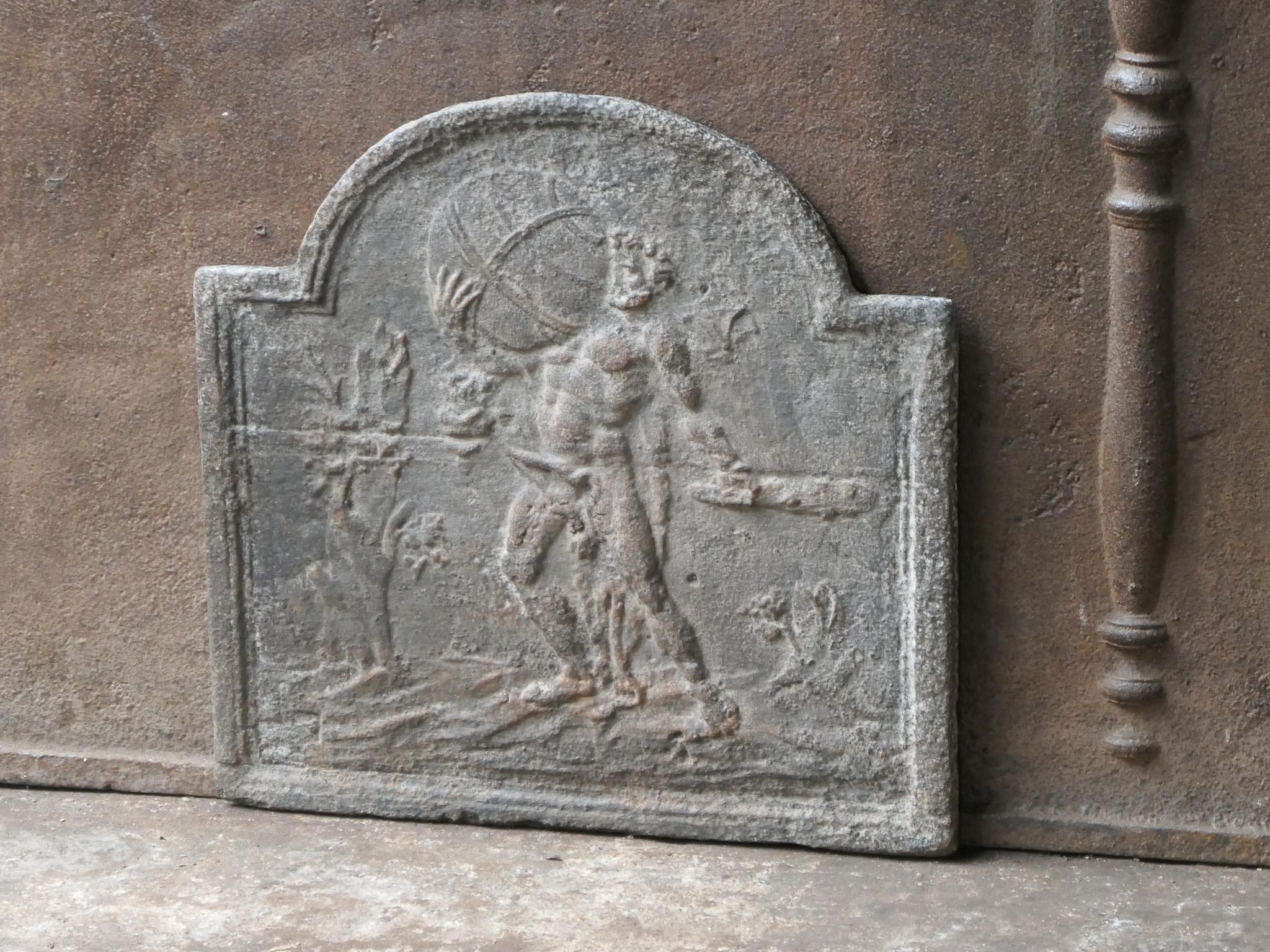 19th Century Small Antique French 'Hercules and Heaven' Fireback / Backsplash For Sale