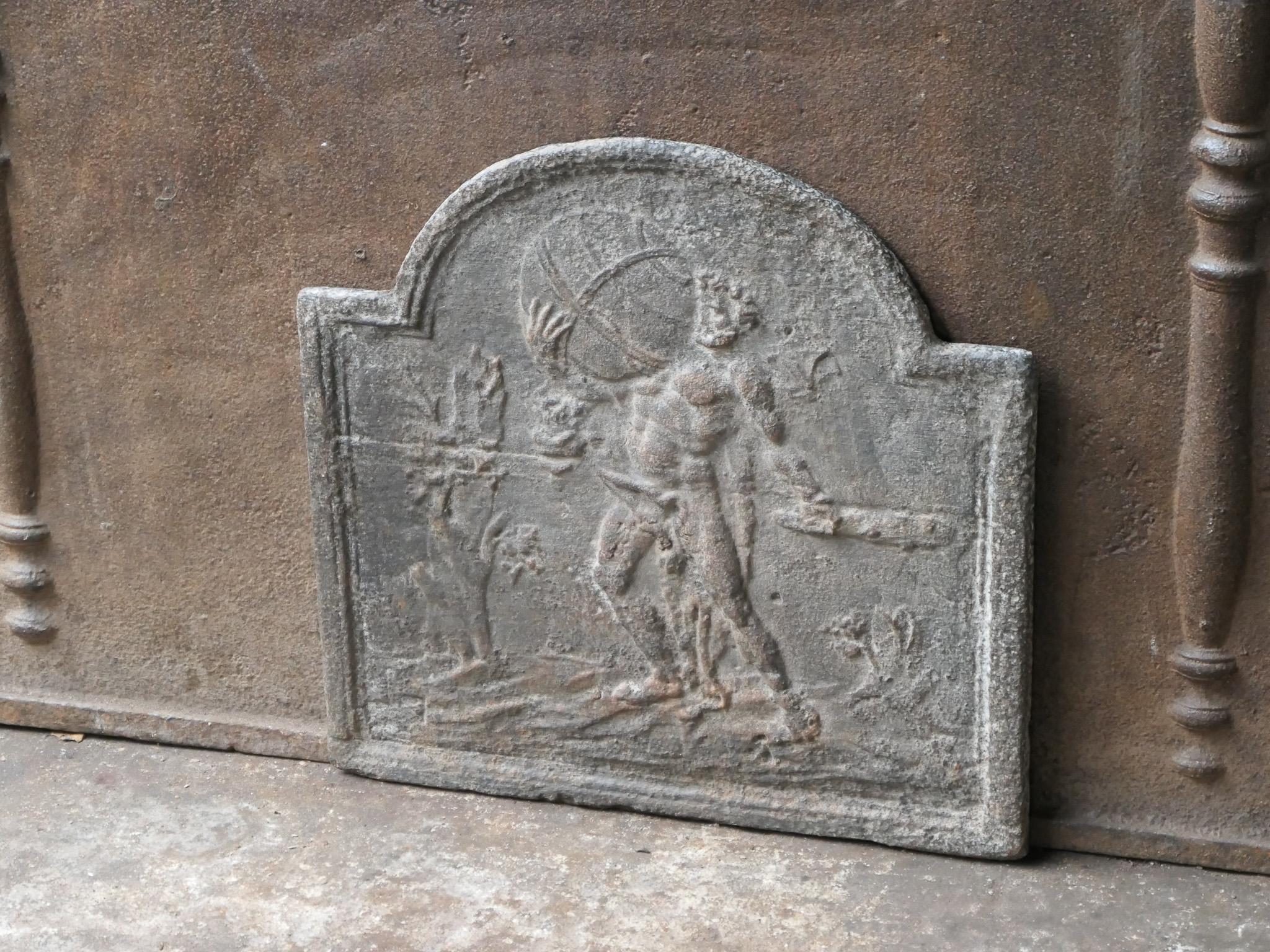 Iron Small Antique French 'Hercules and Heaven' Fireback / Backsplash For Sale