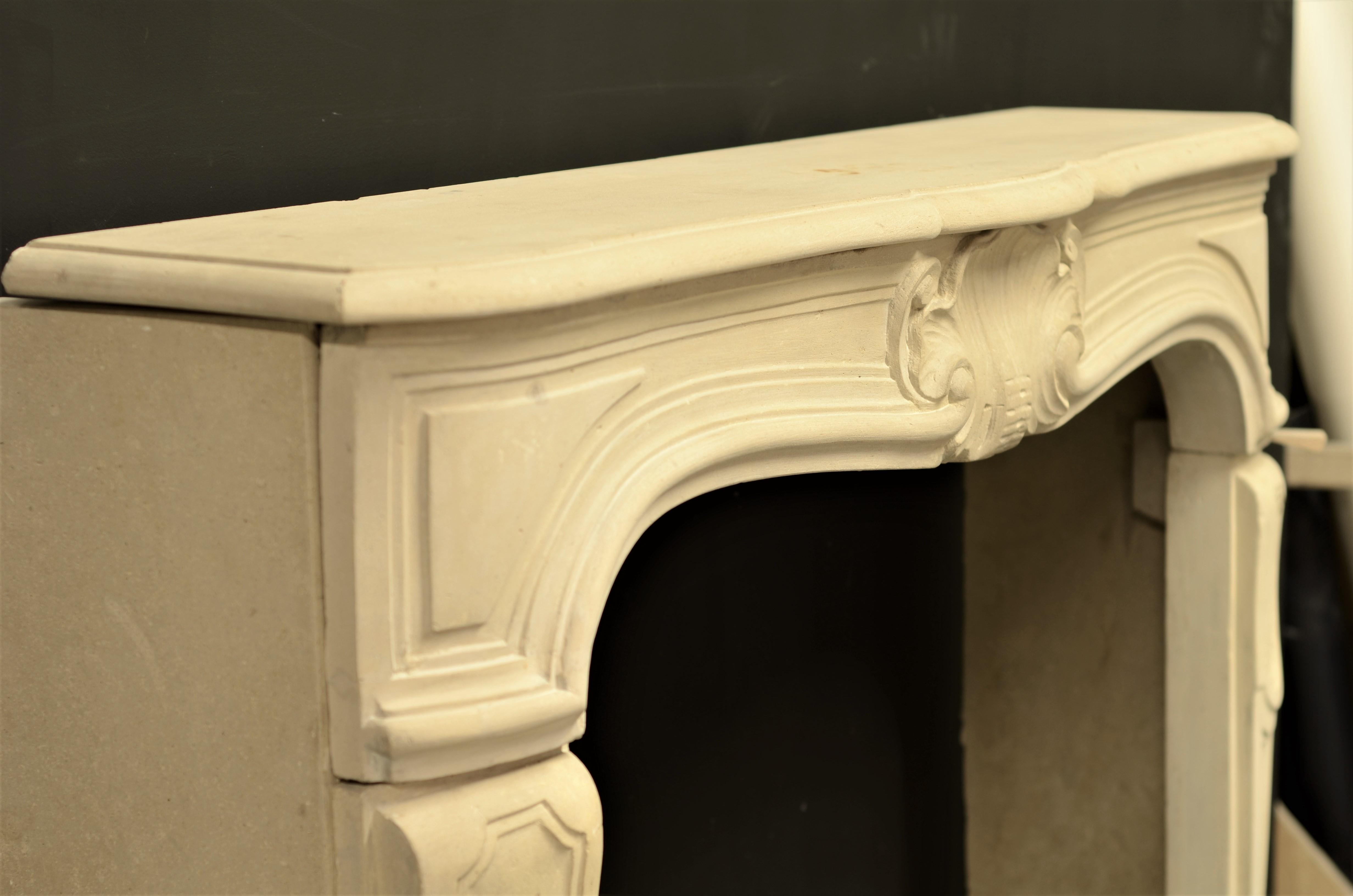 Small Antique French Limestone Louis XV Fireplace Mantel 5