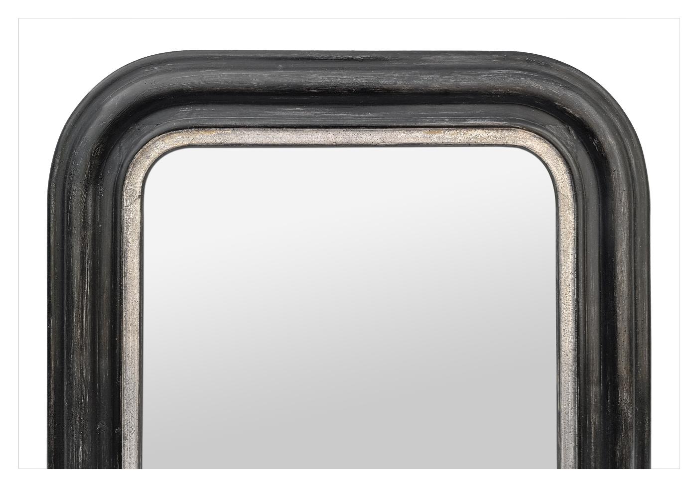 Louis Philippe Small Antique French Louis-Philippe Mirror, Black & Silvered, circa 1890