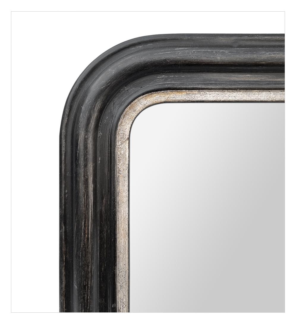 Hand-Painted Small Antique French Louis-Philippe Mirror, Black & Silvered, circa 1890