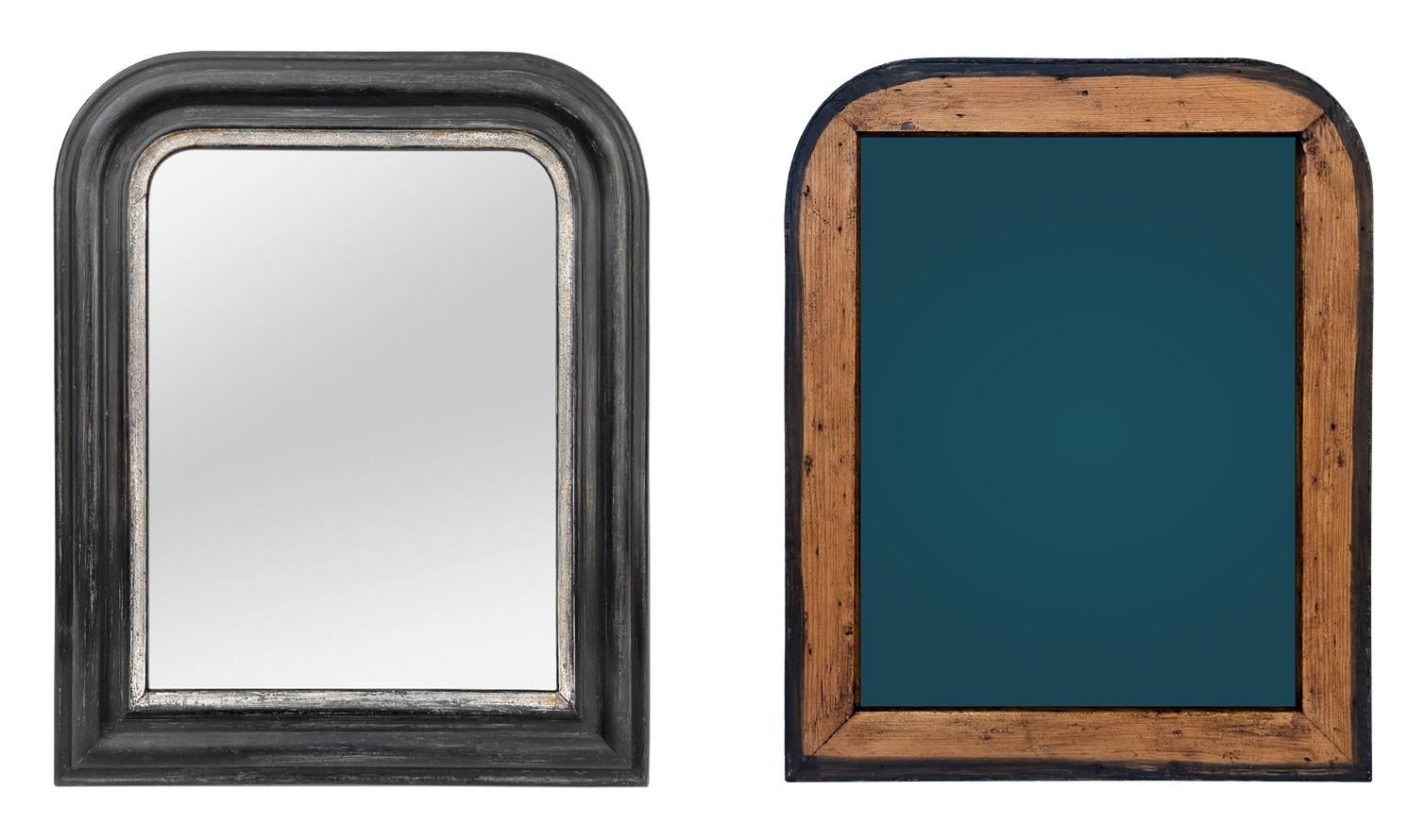 Wood Small Antique French Louis-Philippe Mirror, Black & Silvered, circa 1890