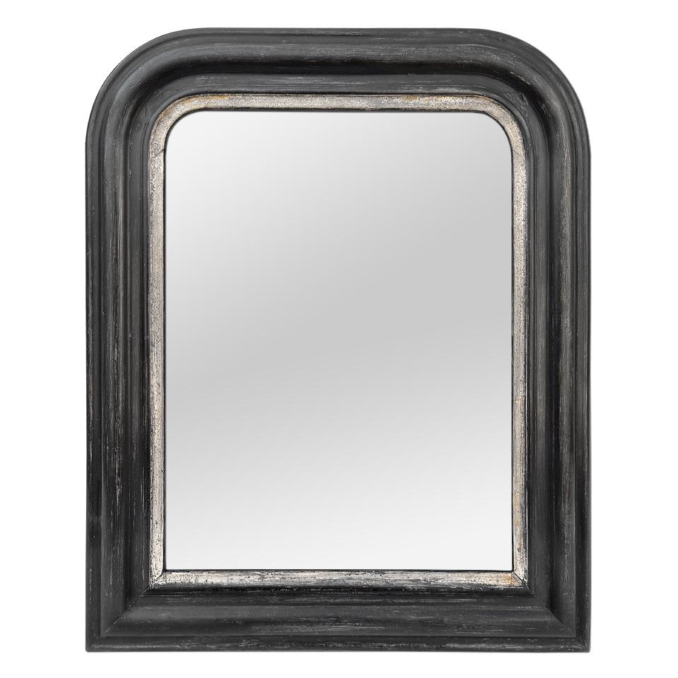 Small Antique French Louis-Philippe Mirror, Black & Silvered, circa 1890