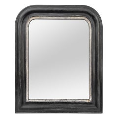 Petit miroir français ancien de style Louis-Philippe:: noir & argenté:: vers 1890