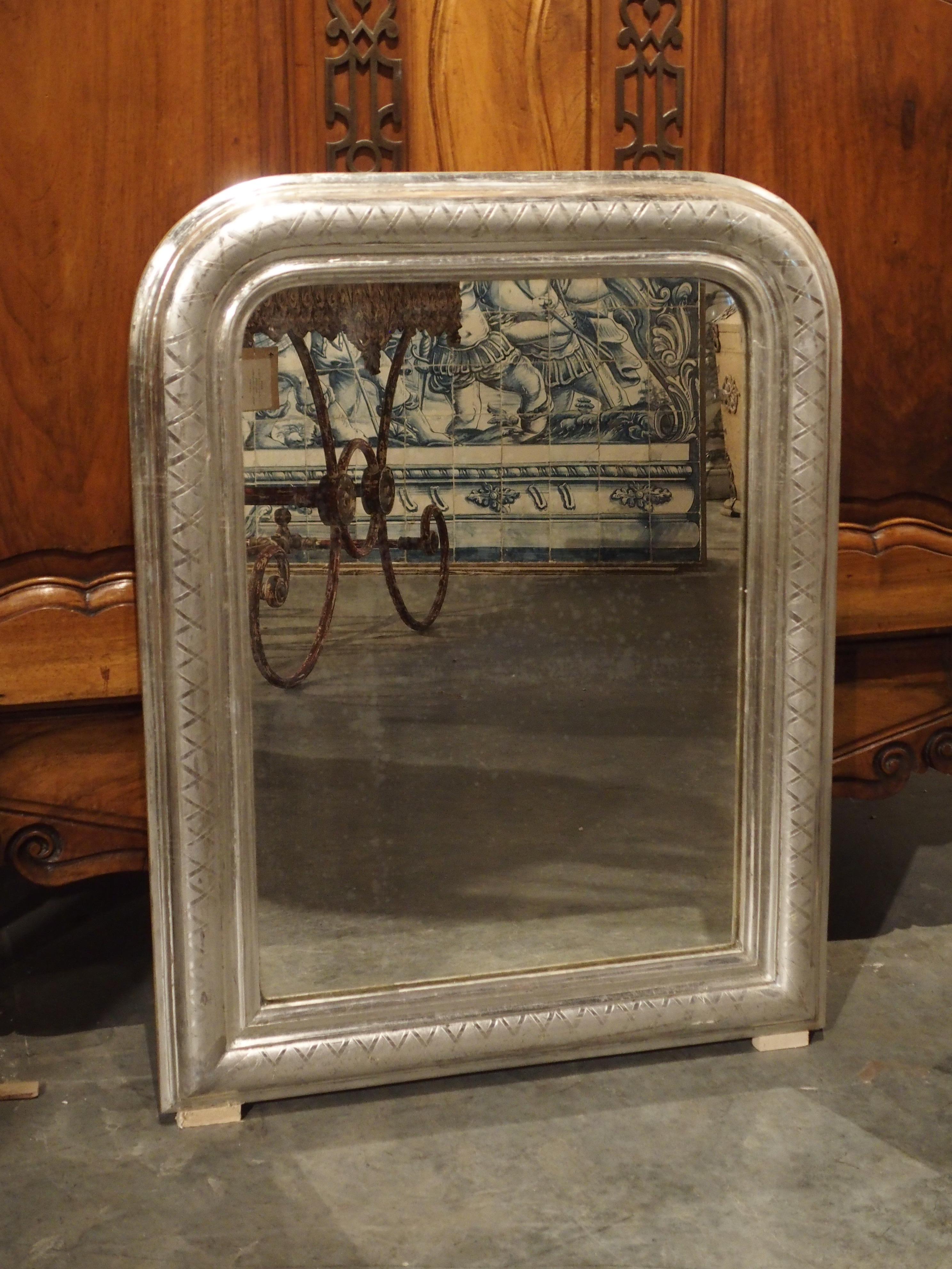 Glass Small Antique French Louis Philippe Silverleaf Mirror