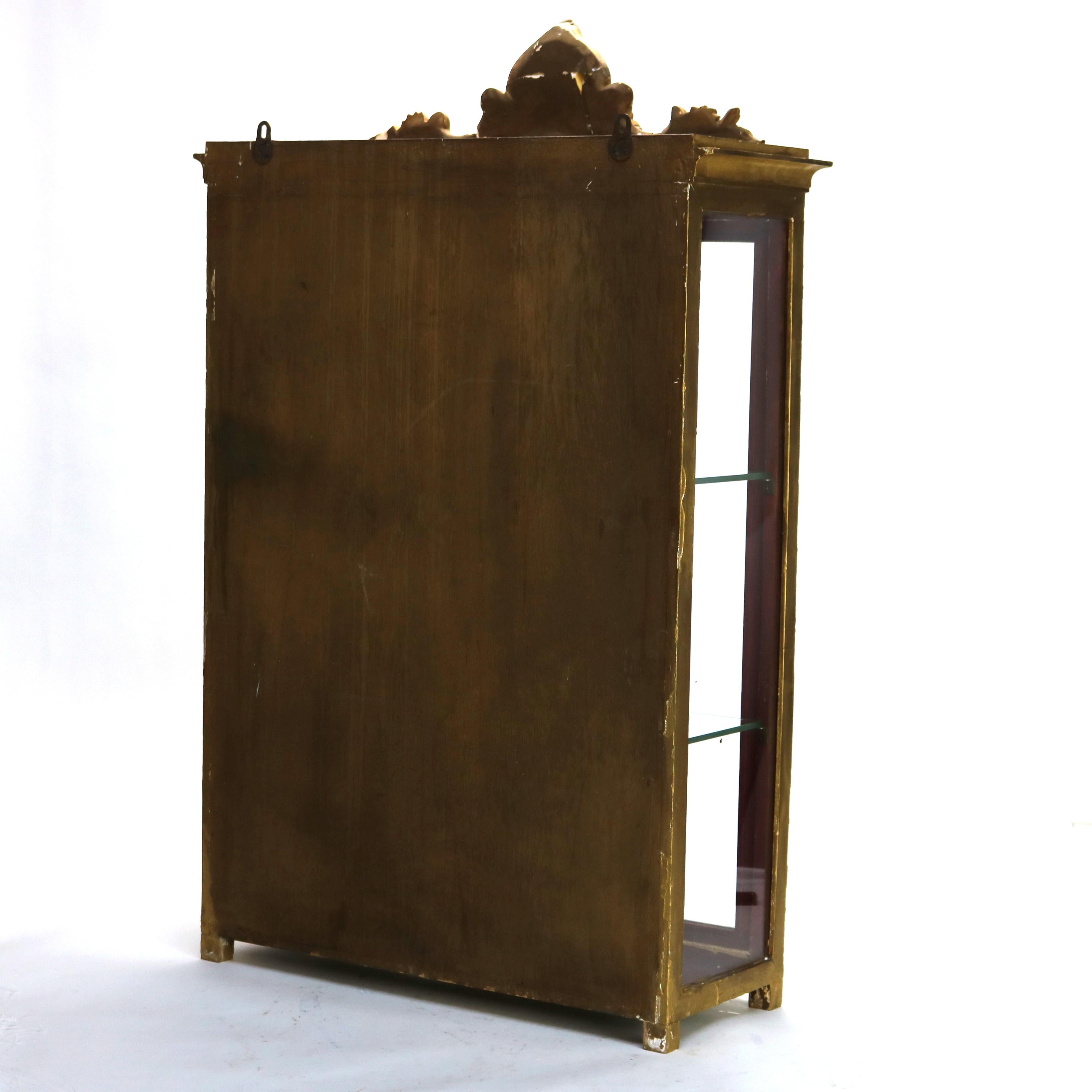 Small Antique French Louis XV Style Gilt Wood Hanging Curio Cabinet C1900 For Sale 6