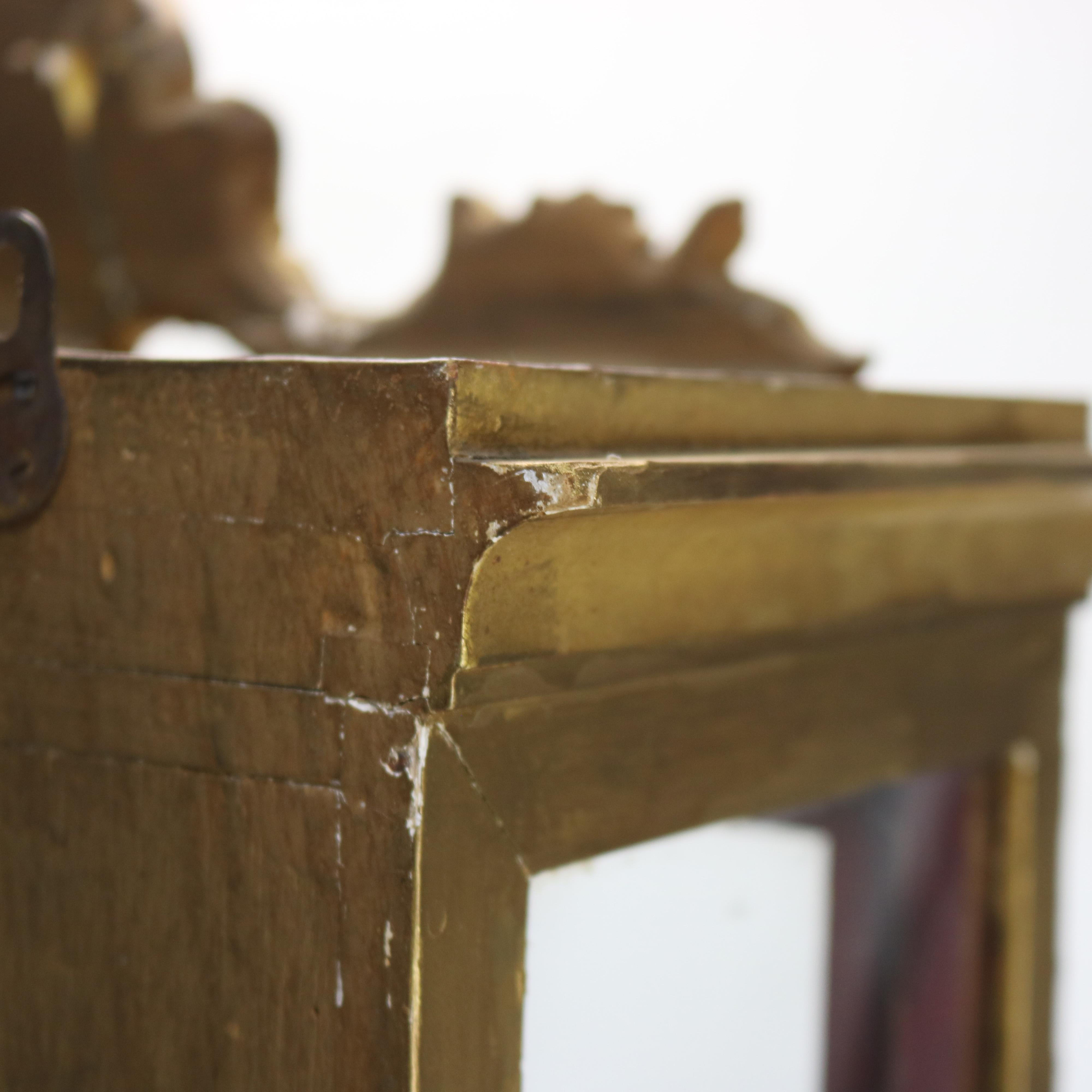 Small Antique French Louis XV Style Gilt Wood Hanging Curio Cabinet C1900 For Sale 9