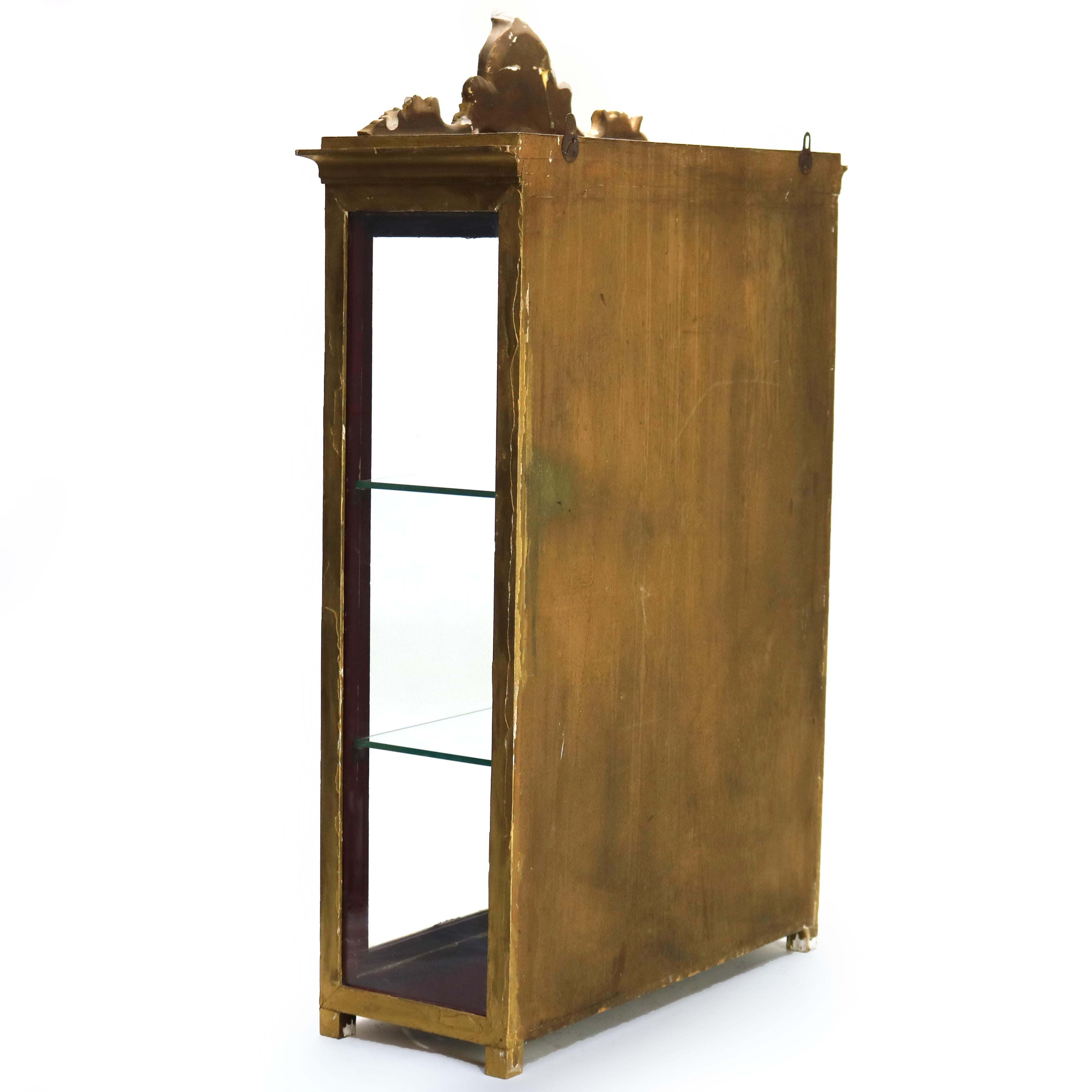 Small Antique French Louis XV Style Gilt Wood Hanging Curio Cabinet C1900 For Sale 10