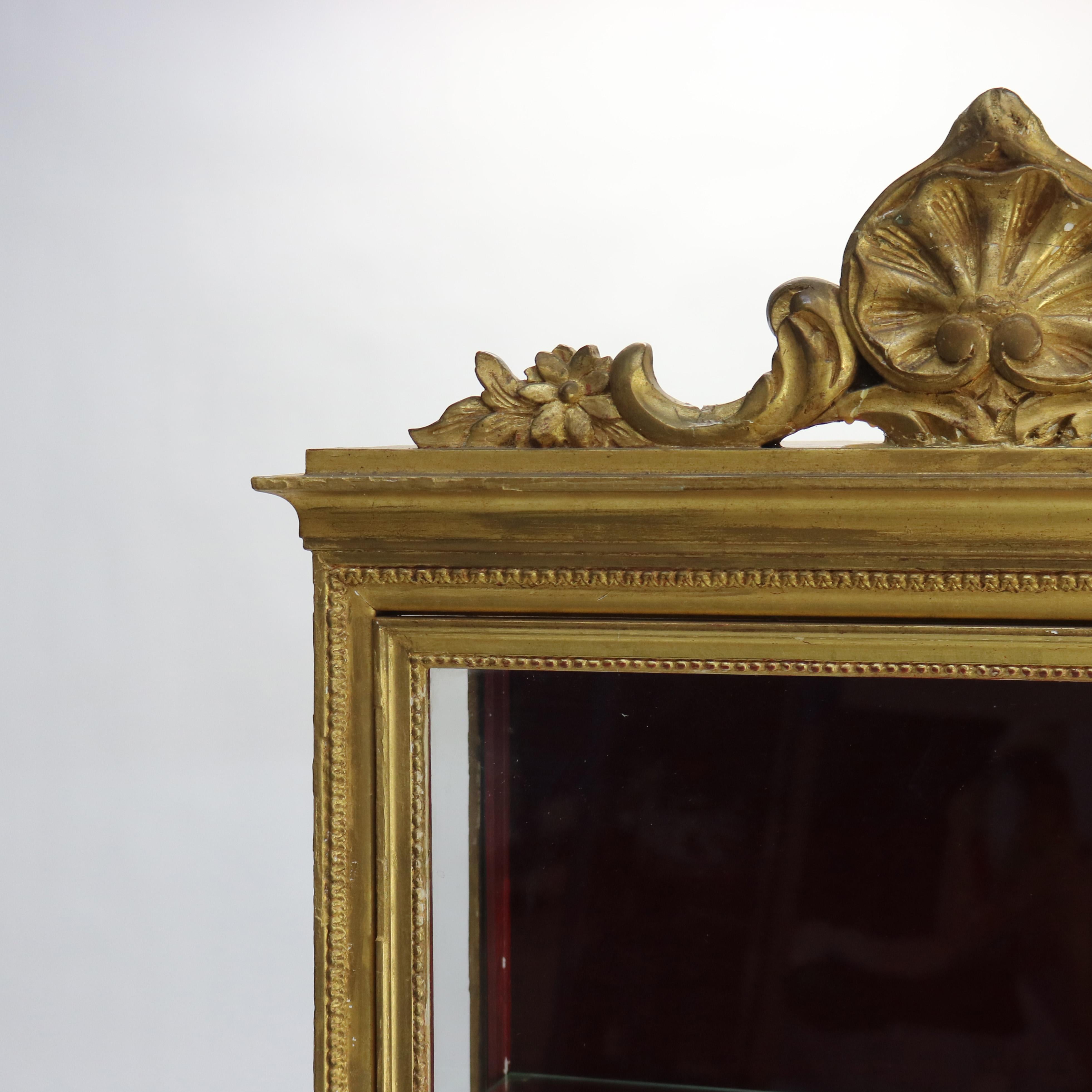 Giltwood Small Antique French Louis XV Style Gilt Wood Hanging Curio Cabinet C1900 For Sale