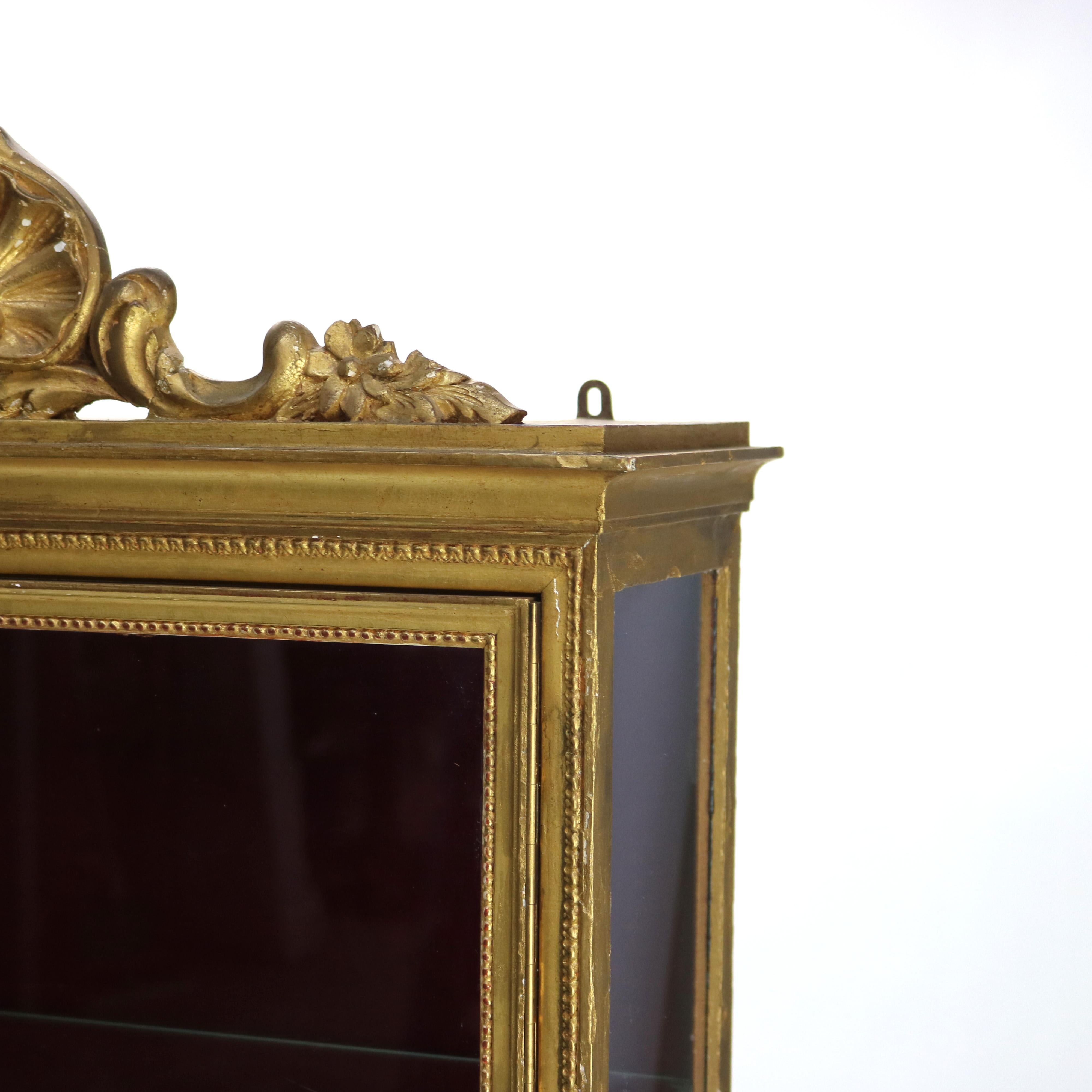 Small Antique French Louis XV Style Gilt Wood Hanging Curio Cabinet C1900 For Sale 2