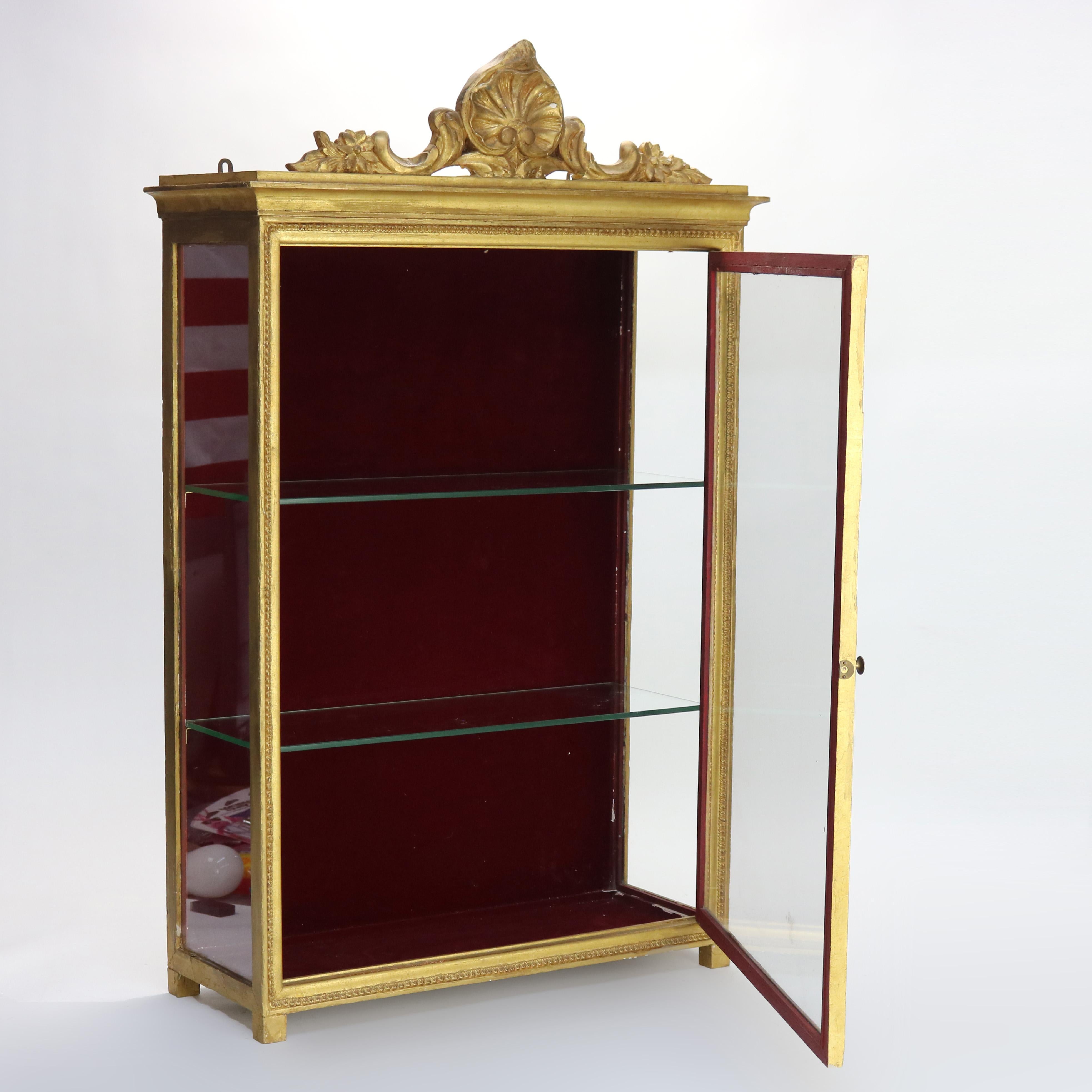 Small Antique French Louis XV Style Gilt Wood Hanging Curio Cabinet C1900 For Sale 3