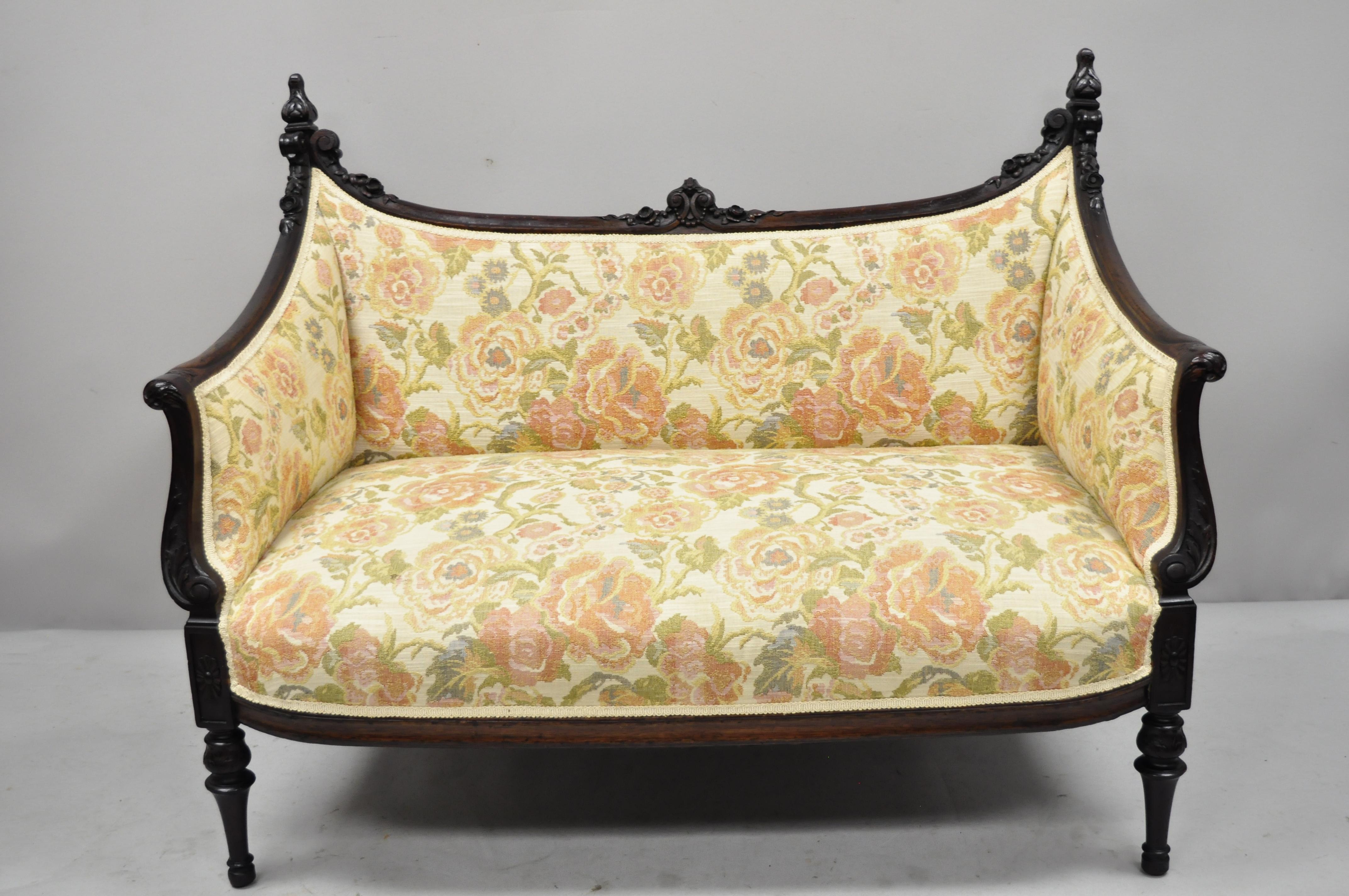 Small Antique French Louis XVI Carved Mahogany Victorian Loveseat Settee Sofa 3