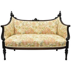 Small Antique French Louis XVI Carved Mahogany Victorian Loveseat Settee Sofa