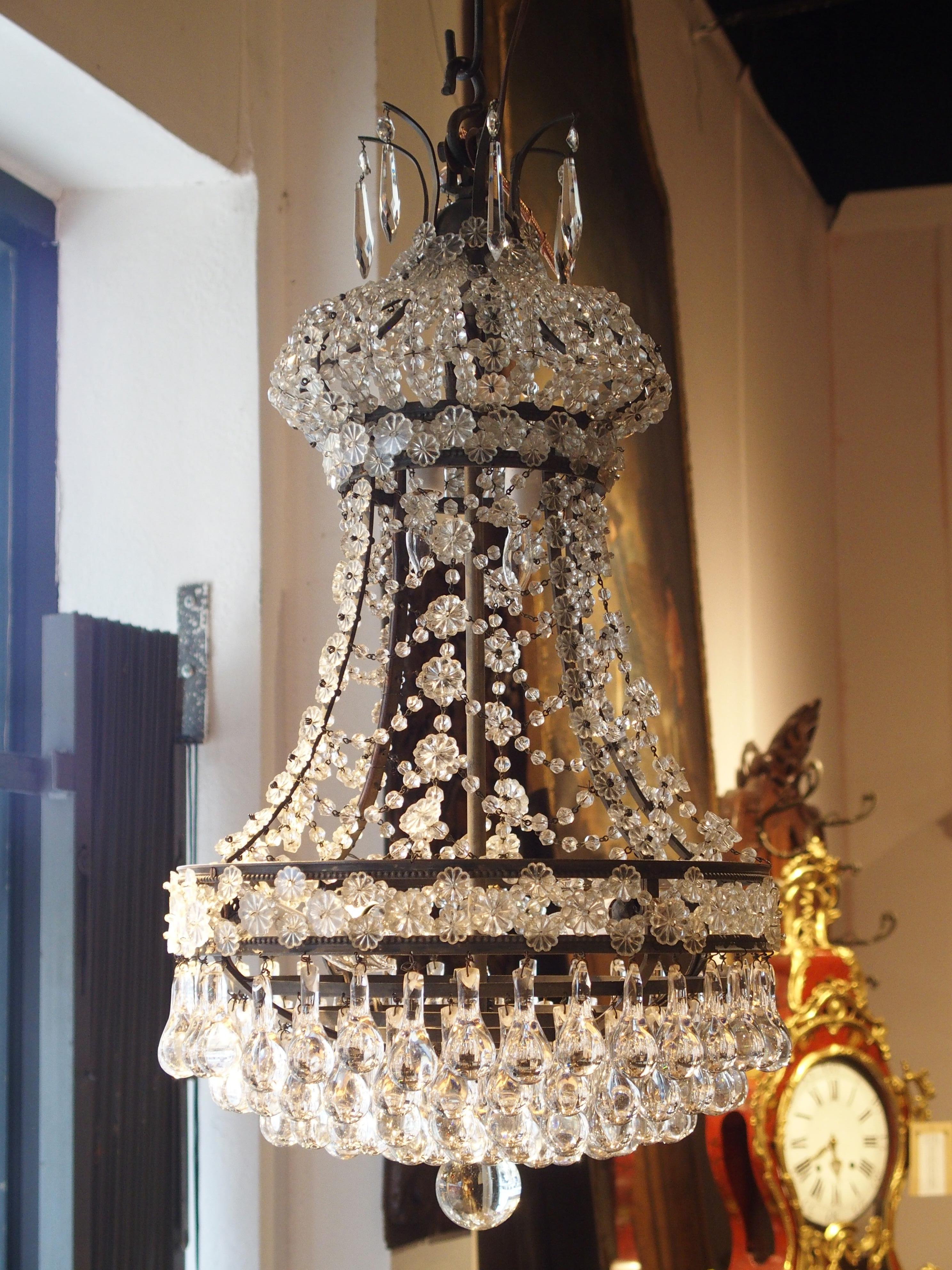 Metal Small Antique French Louis XVI Style Crystal Chandelier, 19th Century