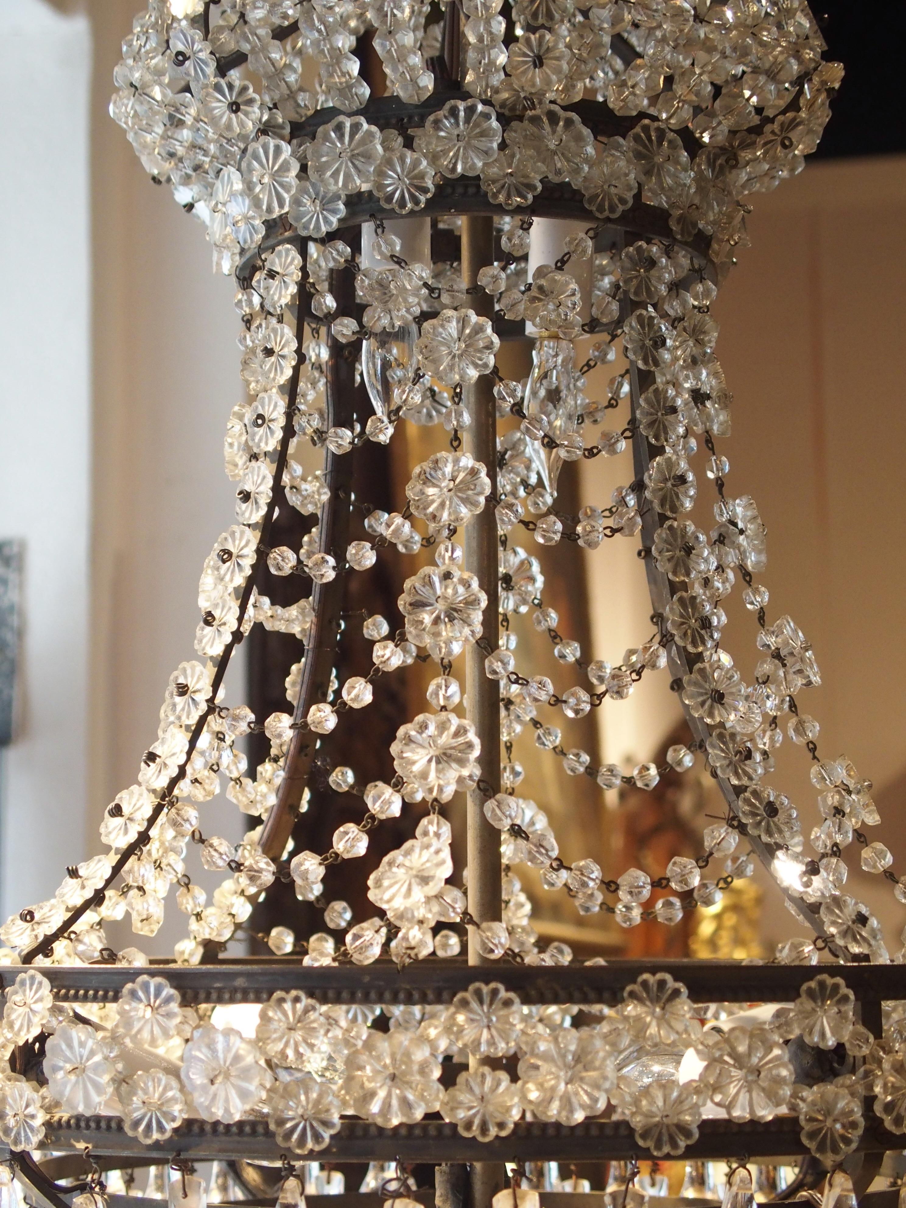 Small Antique French Louis XVI Style Crystal Chandelier, 19th Century 1