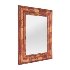 Small Antique French Mirror, Orange-Red Patinated Colors, circa 1950