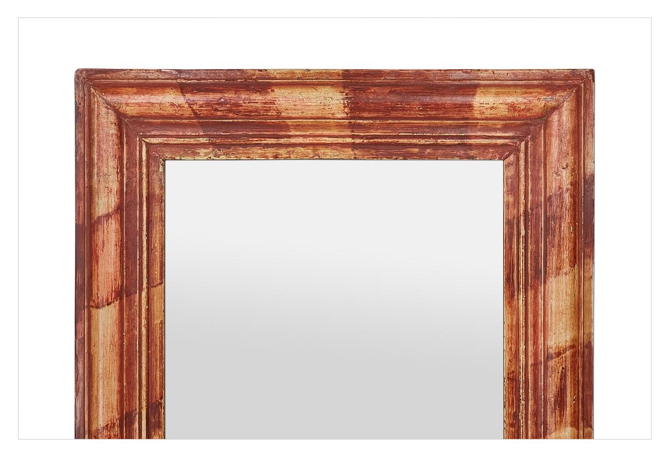 Pequeño Espejo Antique French, Colores Patinados Naranja-Rojo, circa 1950 Francés en venta