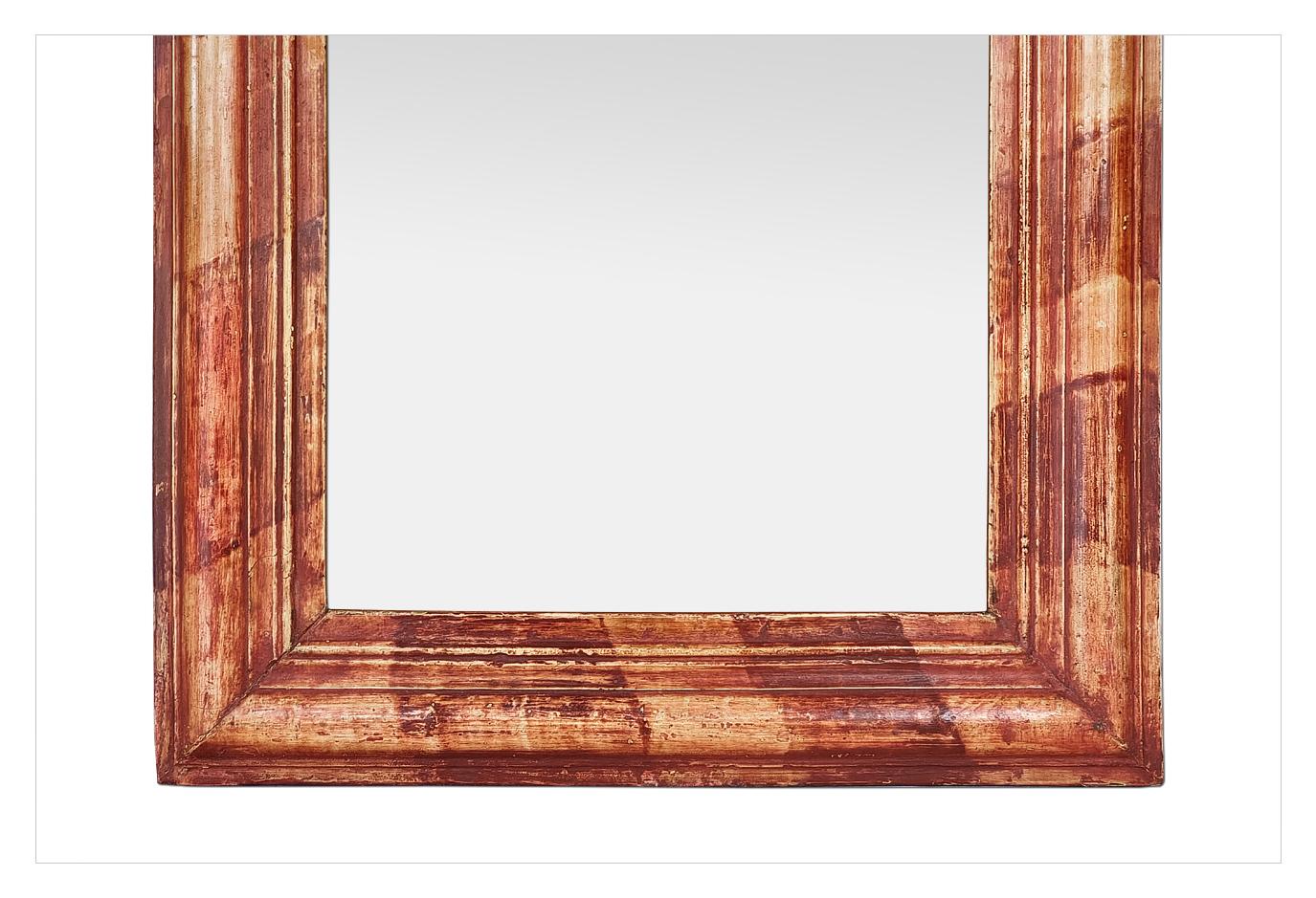 Pequeño Espejo Antique French, Colores Patinados Naranja-Rojo, circa 1950 en venta 1