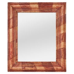 Small Antique French Mirror, Orange-Red Patinated Colors, circa 1950