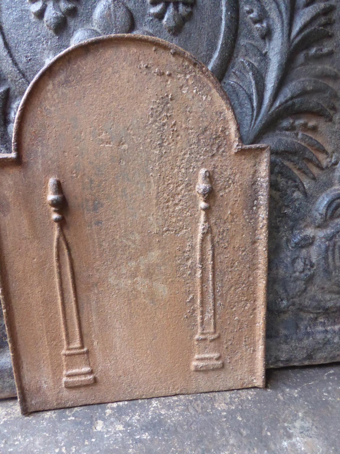 19th Century Small Antique French Neoclassical 'Pillars of Freedom' Fireback / Backsplash For Sale