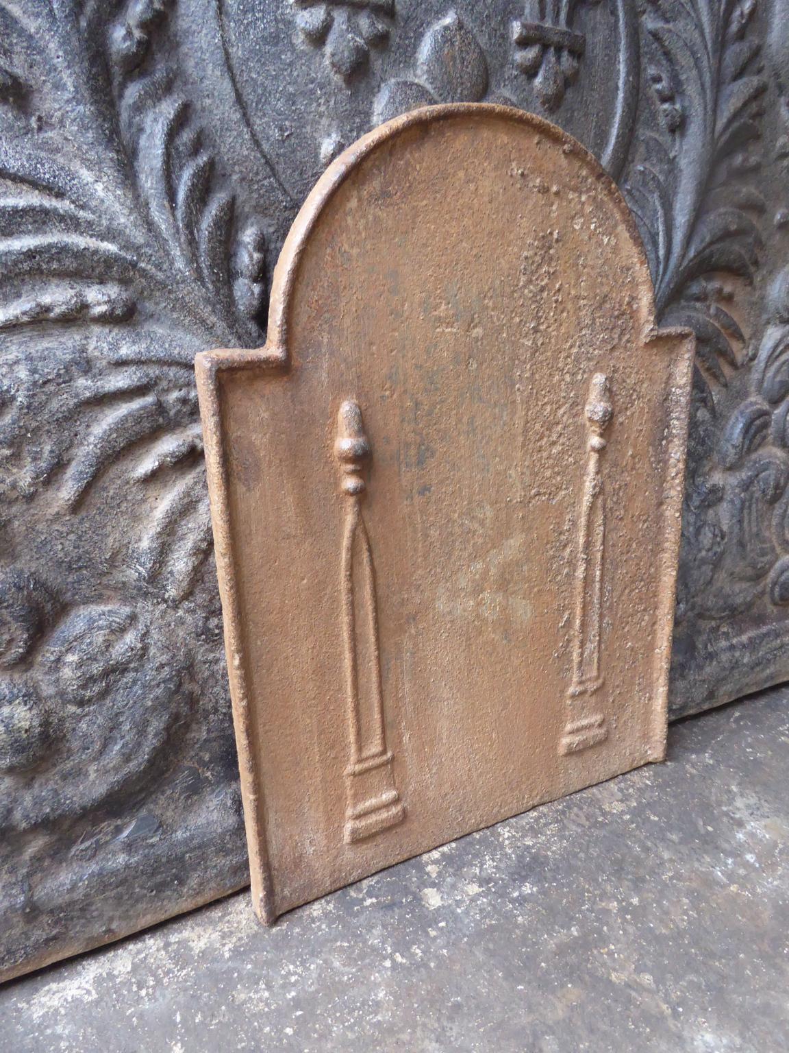 Iron Small Antique French Neoclassical 'Pillars of Freedom' Fireback / Backsplash For Sale