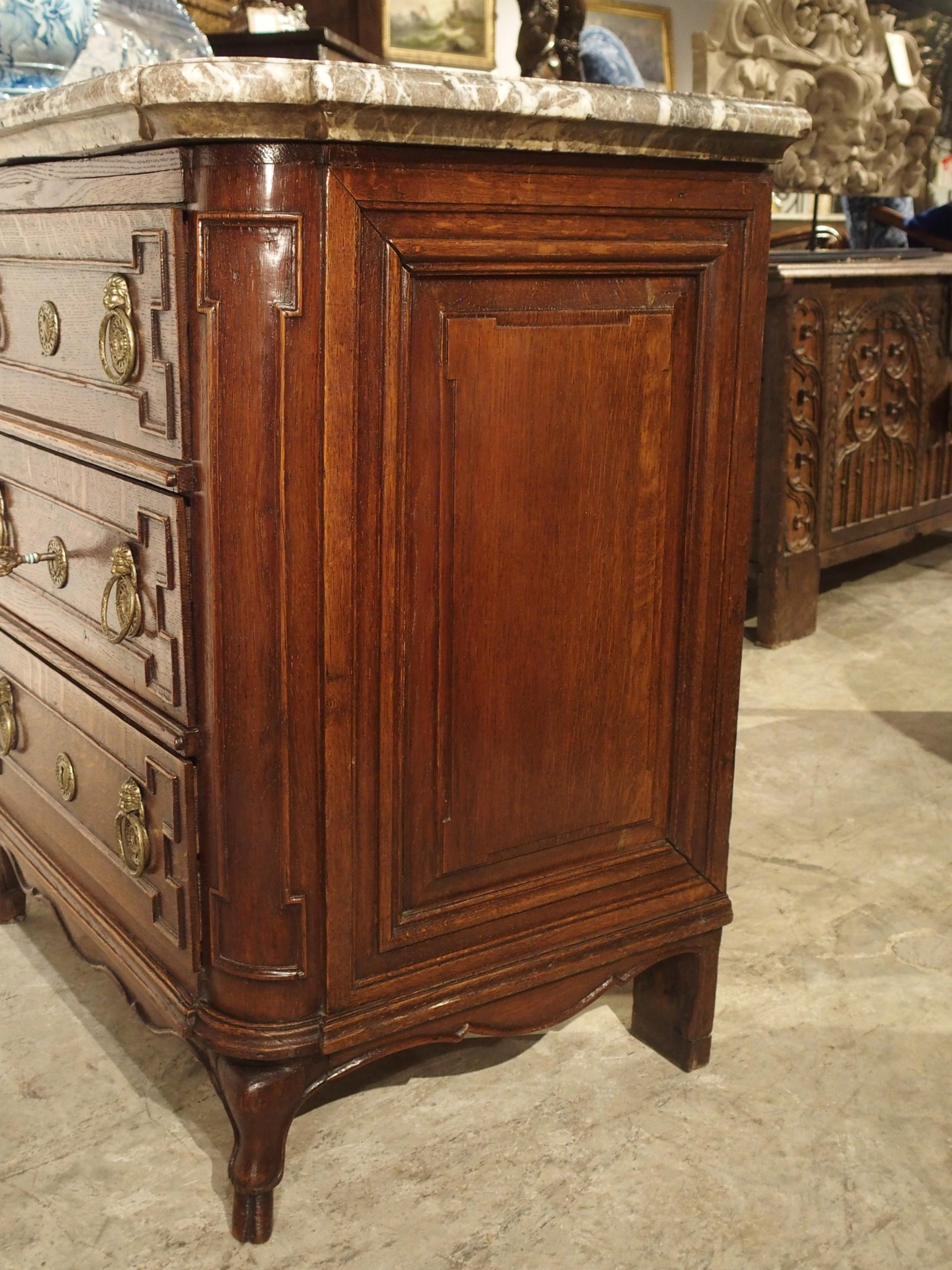 Small Antique French Oak Commode with Marble Top, circa 1770 13