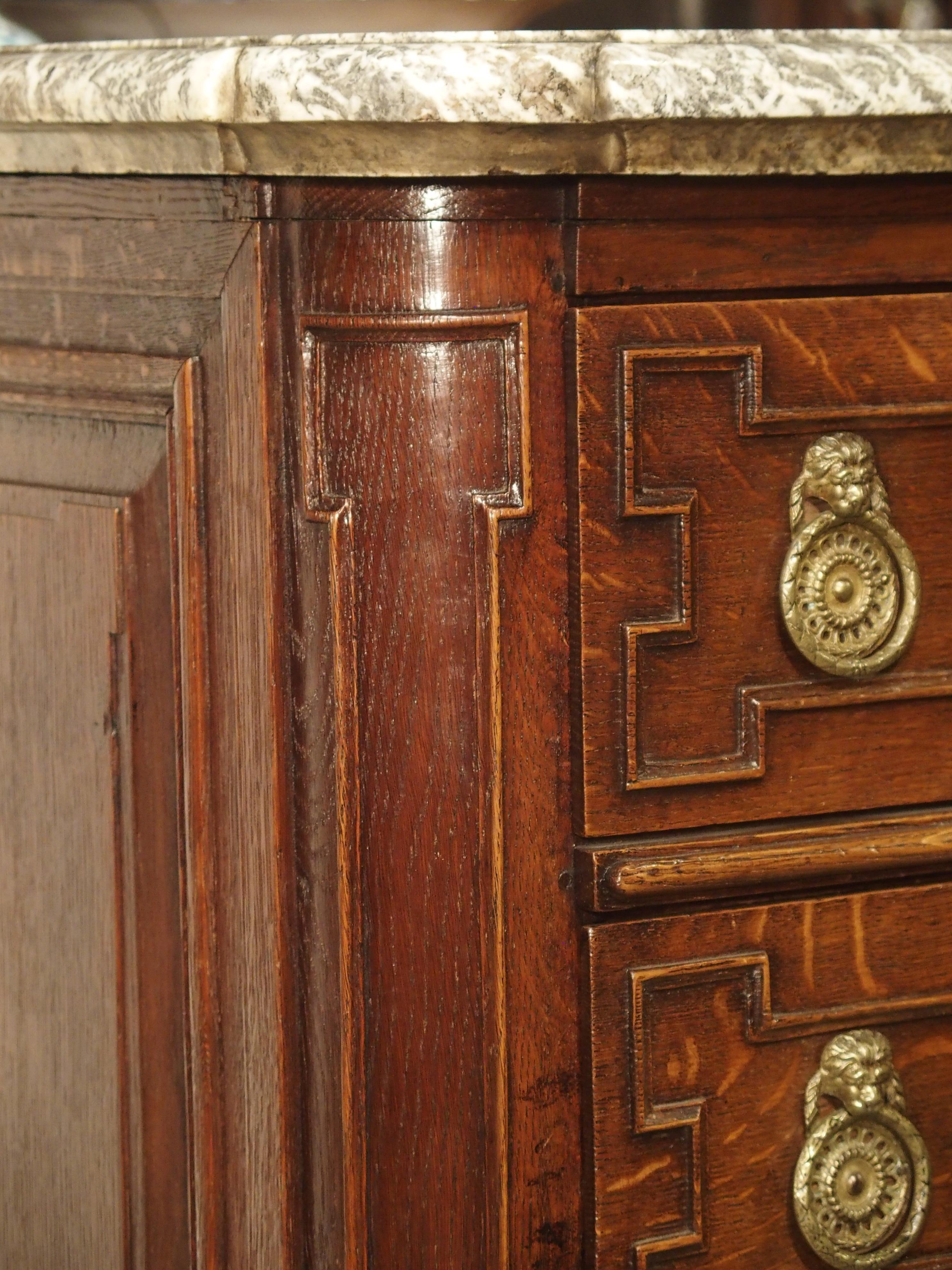 Small Antique French Oak Commode with Marble Top, circa 1770 1