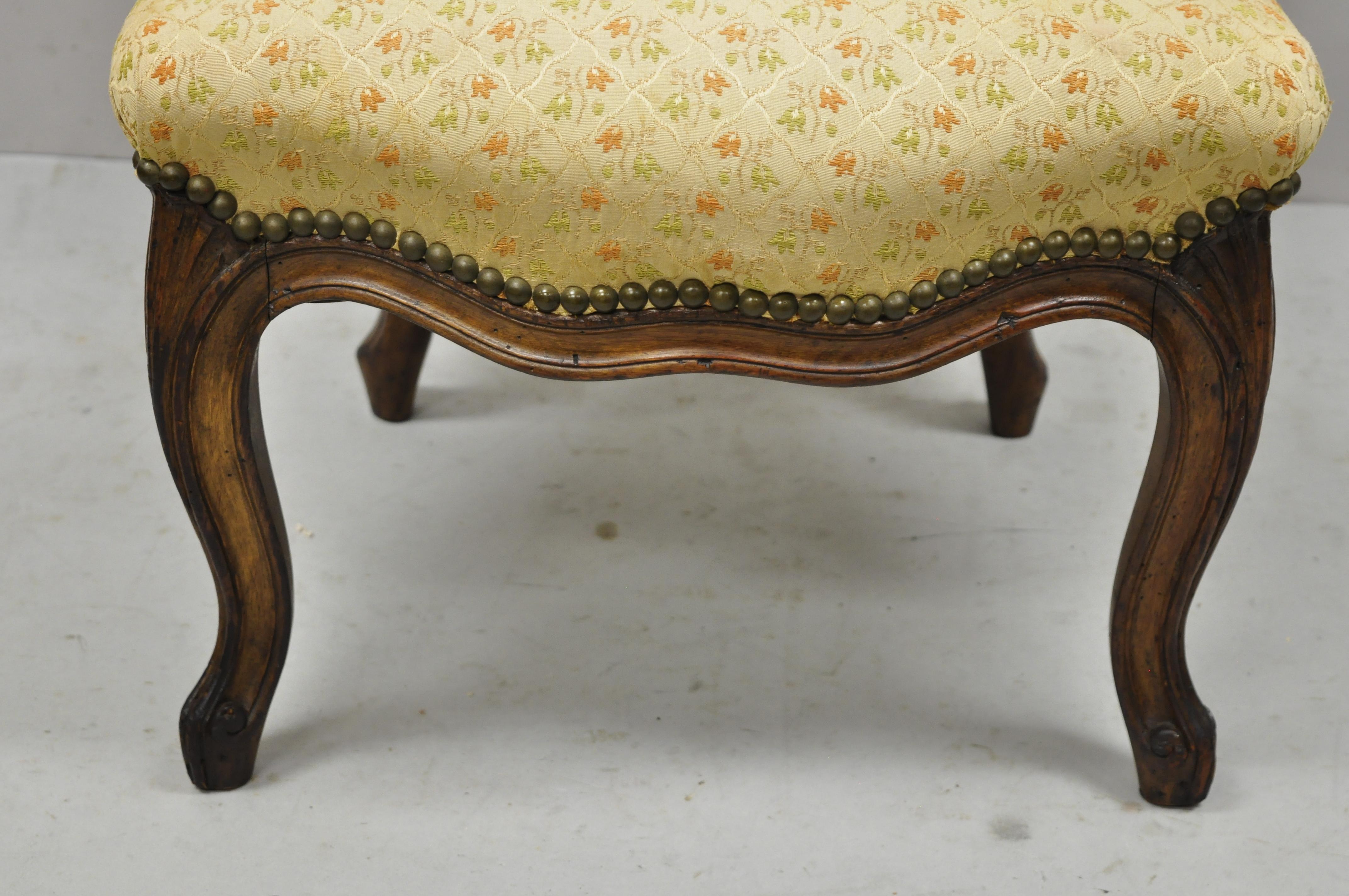 Small Antique French Provincial Louis XV Style Carved Walnut Boudoir Side Chair In Good Condition For Sale In Philadelphia, PA