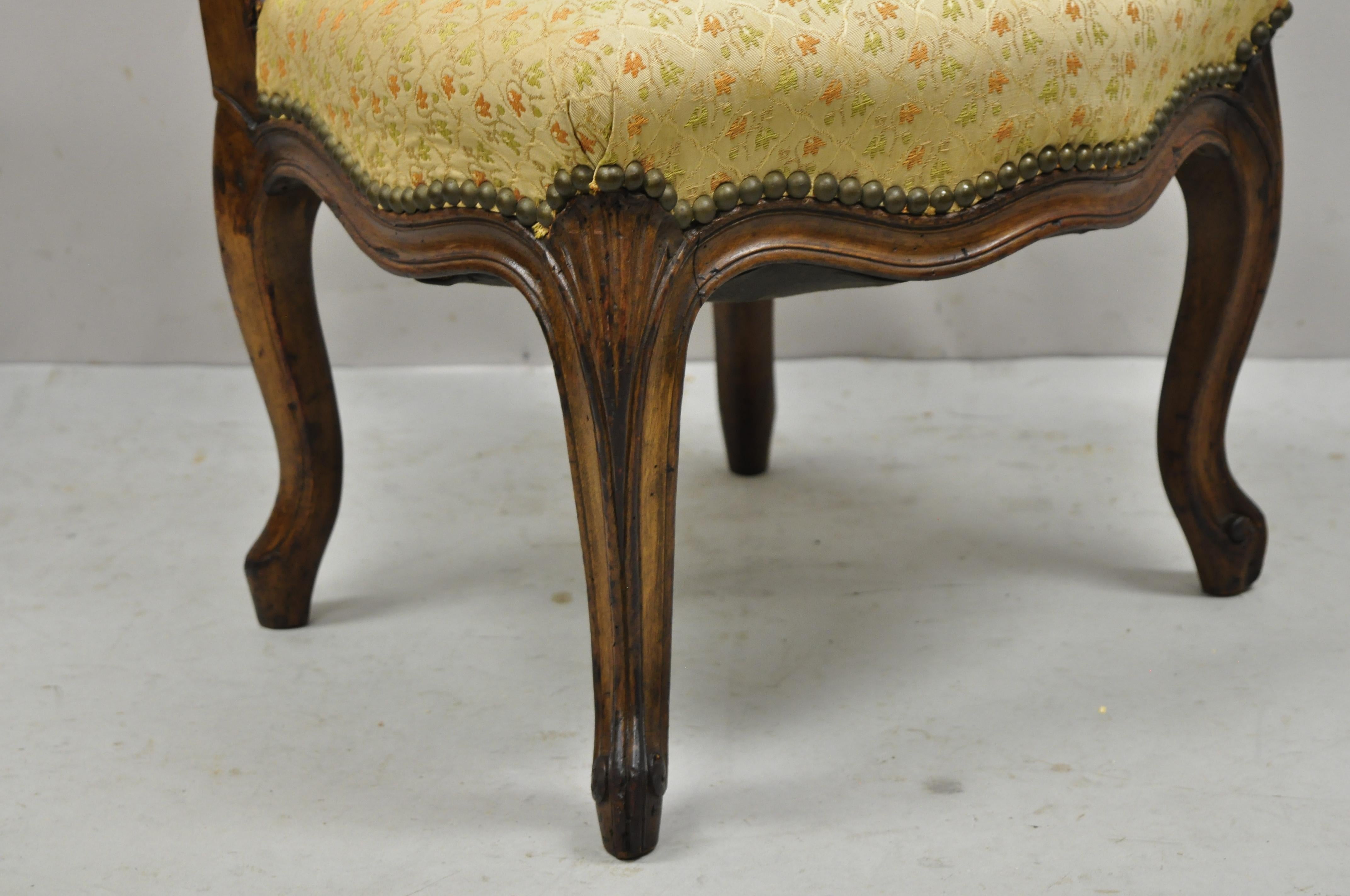 20th Century Small Antique French Provincial Louis XV Style Carved Walnut Boudoir Side Chair For Sale