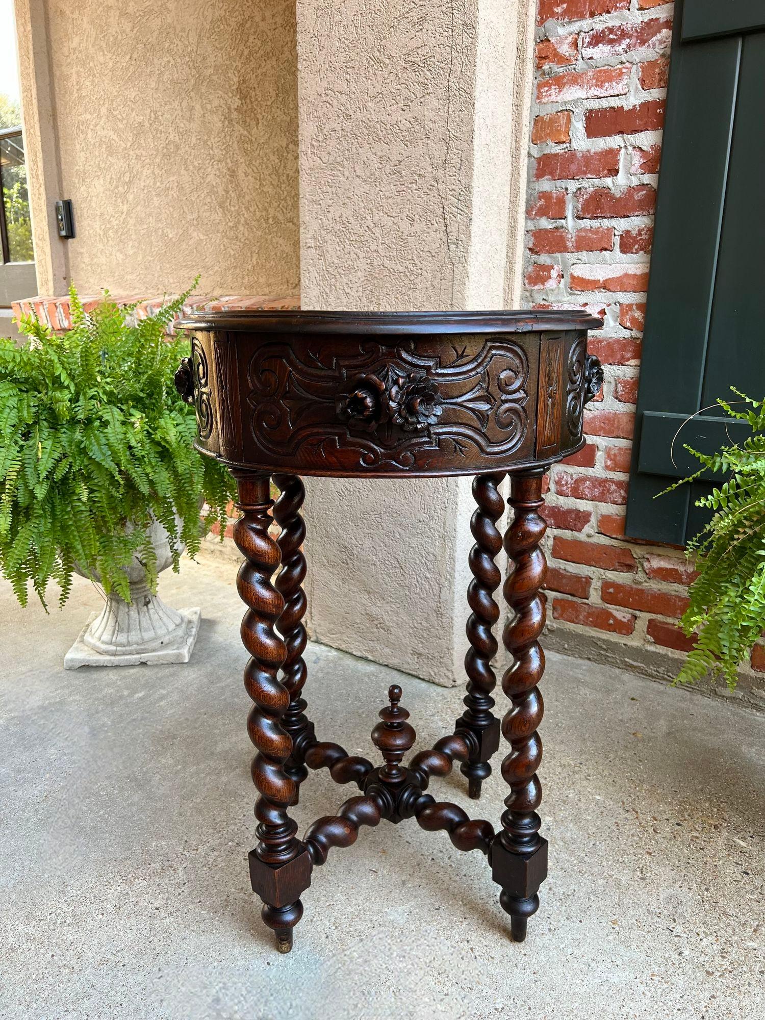 Small Antique French ROUND Center Side TABLE Barley Twist Renaissance Carved Oak For Sale 4