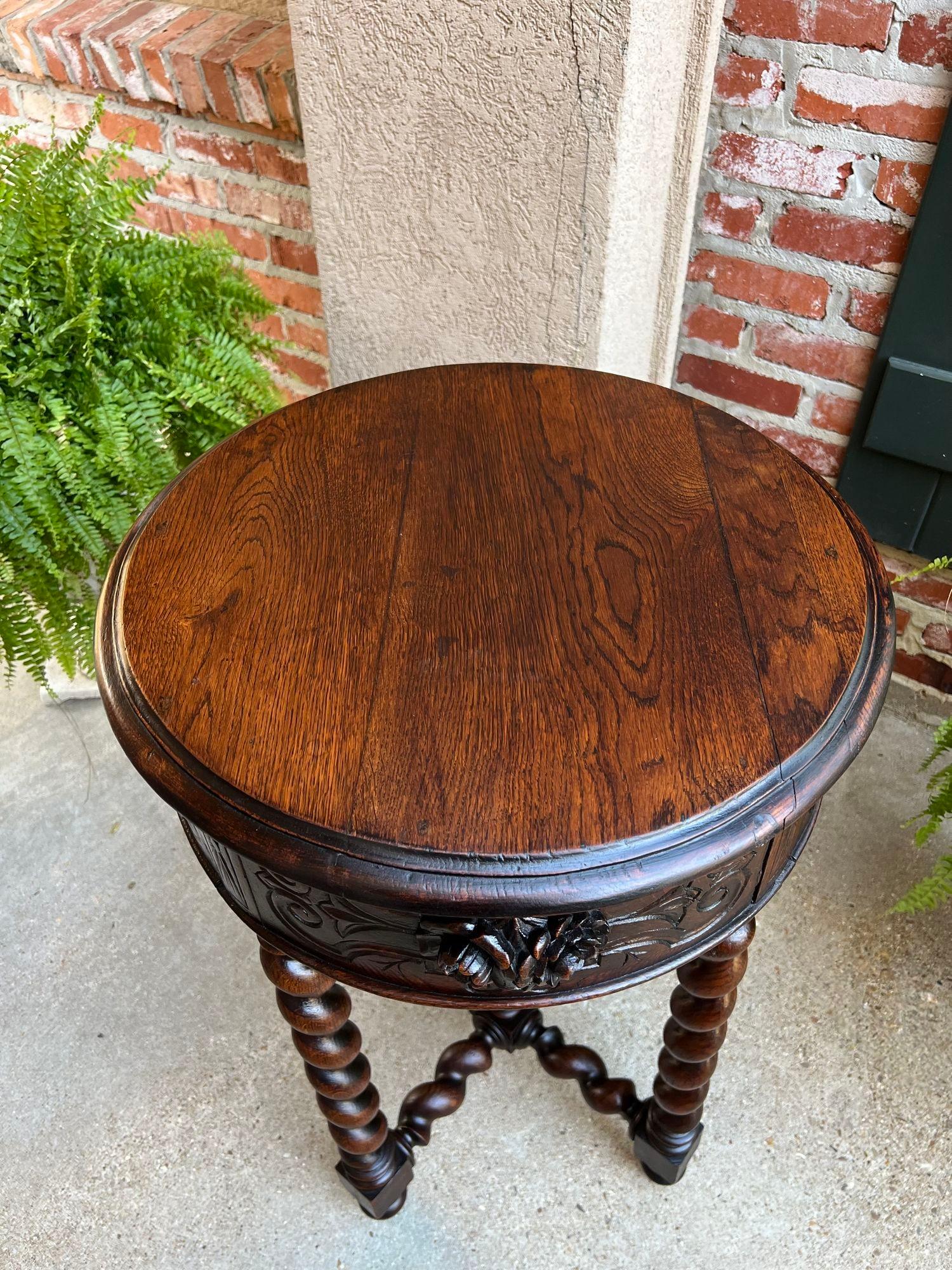 Small Antique French ROUND Center Side TABLE Barley Twist Renaissance Carved Oak For Sale 6