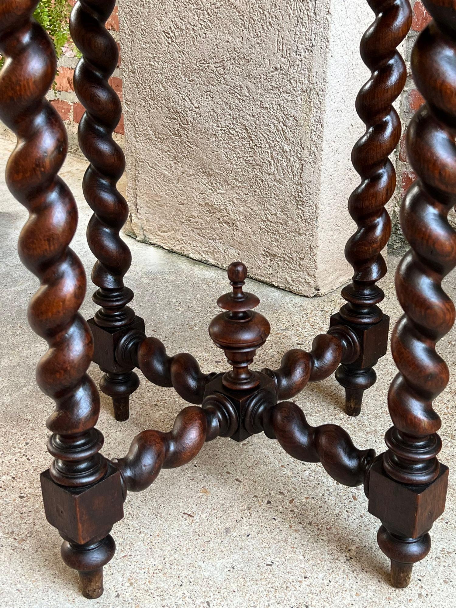 Small Antique French ROUND Center Side TABLE Barley Twist Renaissance Carved Oak For Sale 11