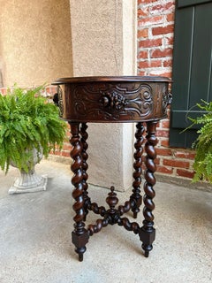 Small Antique French ROUND Center Side TABLE Barley Twist Renaissance Carved Oak